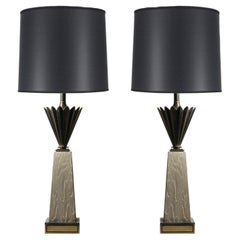 Retro Pair of Stiffel Table Lamps with Deco Hollywood Regency Style Glass Diffusers