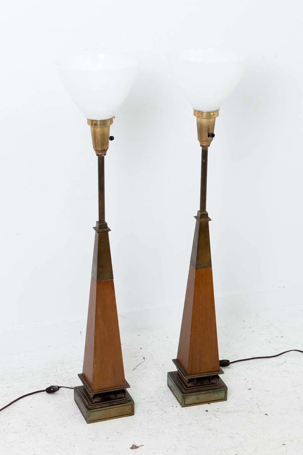 20th Century Pair Of Stiffel Tommi Parzinger Style Obelisk Lamps For Sale