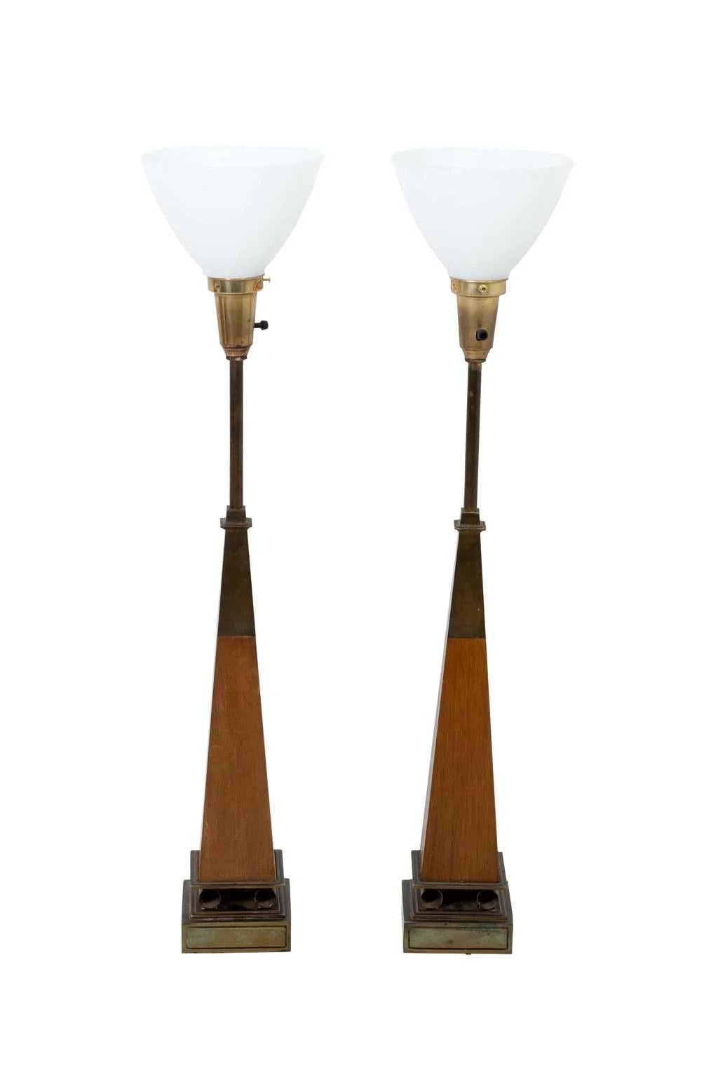 Wood Pair Of Stiffel Tommi Parzinger Style Obelisk Lamps For Sale