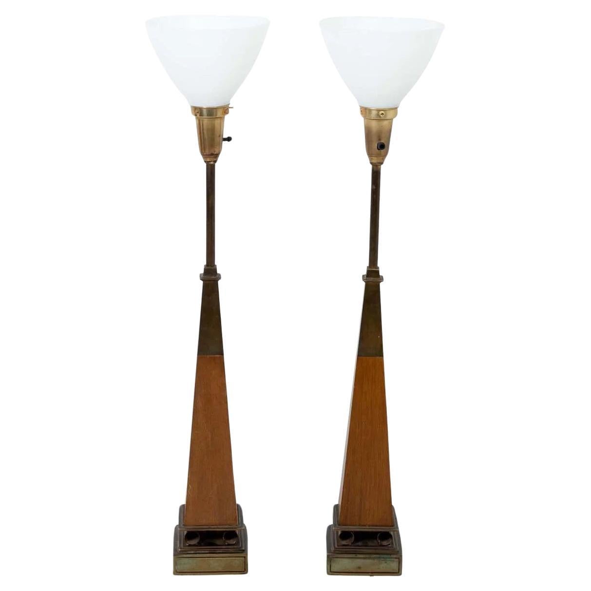 Pair Of Stiffel Tommi Parzinger Style Obelisk Lamps For Sale
