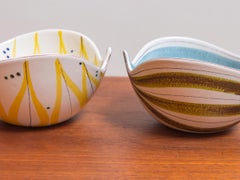 Pair of Stig Lindberg Faience Leaf Bowls