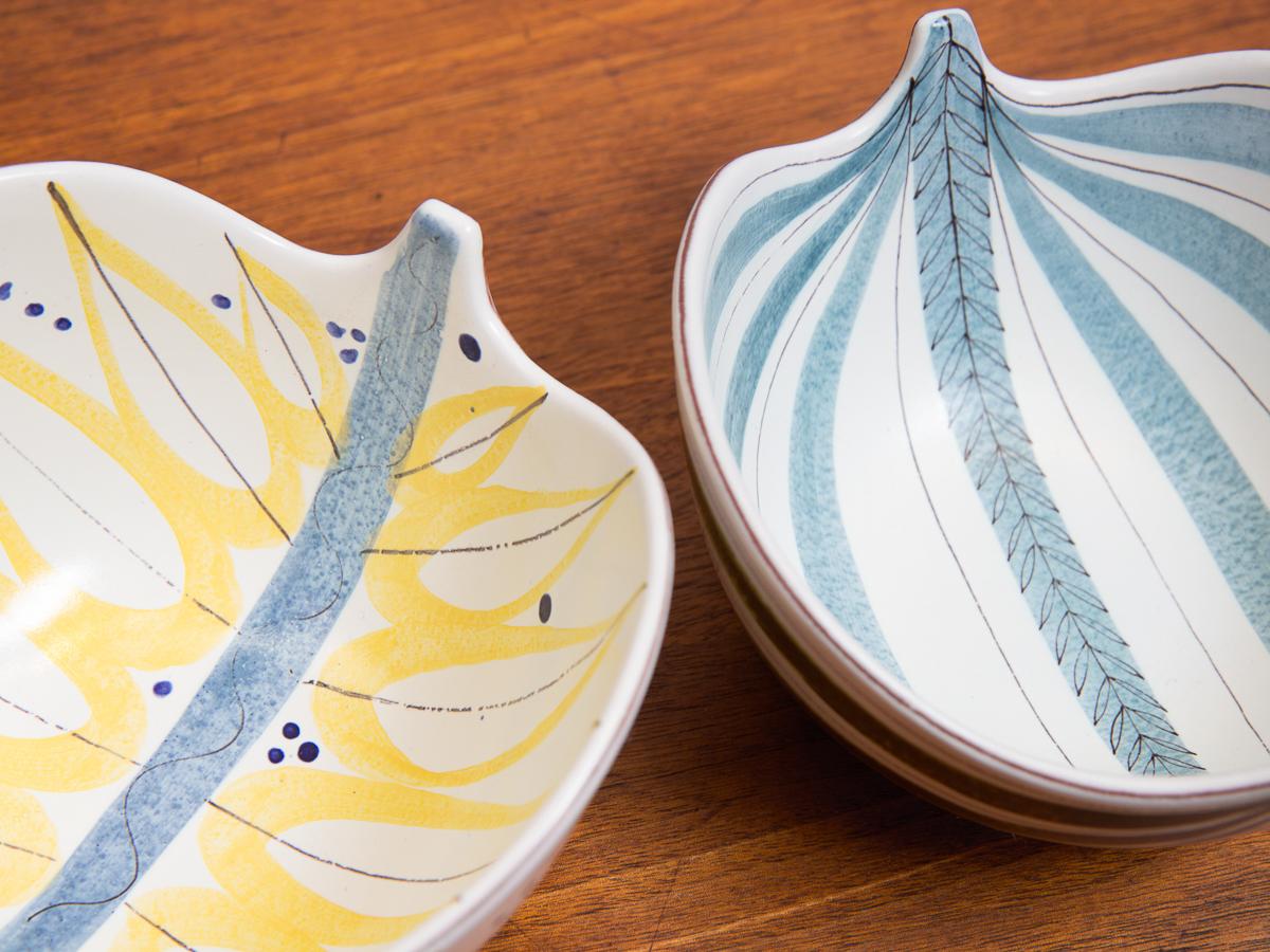 Ceramic Pair of Stig Lindberg Faience Leaf Bowls