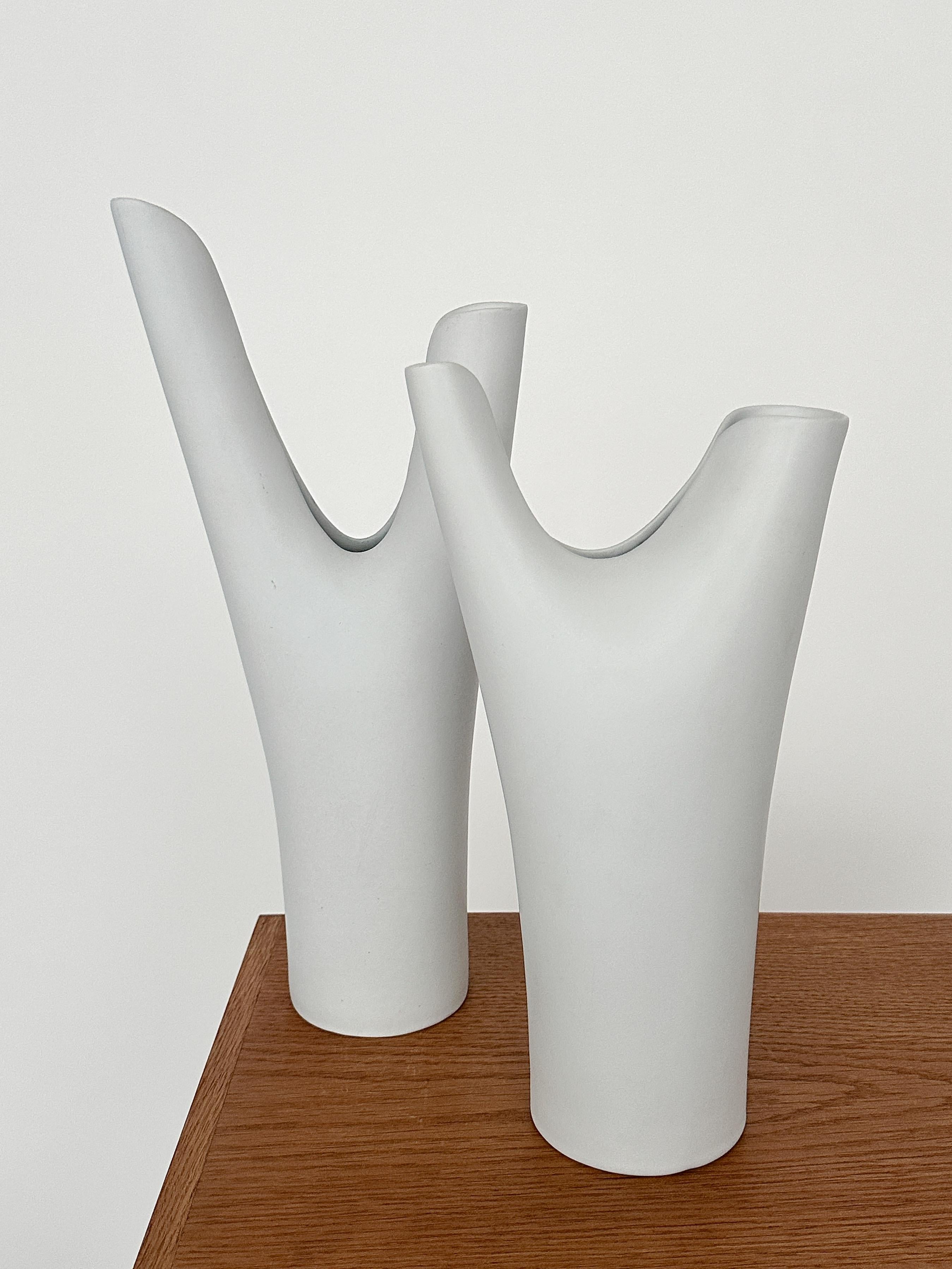 Swedish Pair of Stig Lindberg Veckla Vases Gustavsberg Ceramics Sweden 1950s White Glaze For Sale