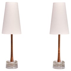 Pair of Stilarmatur Tranås Table Lamps in Rosewood and Glass, Sweden, 1960s