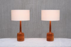 Pair of Stilarmatur Tranås Table Lamps in Solid Teak Wood, Sweden, 1960s