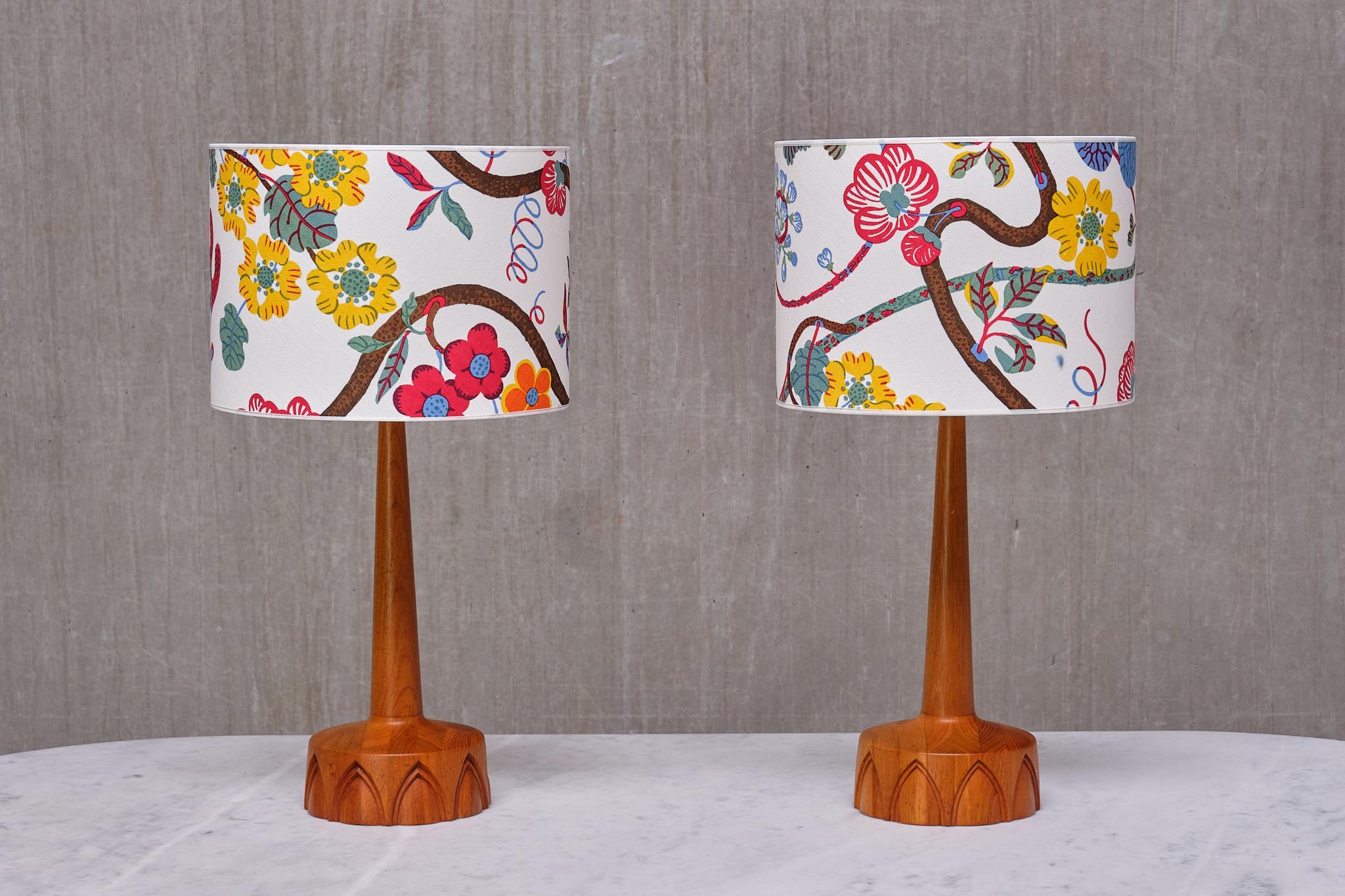 Pair of Stilarmatur Tranås Table Lamps with Josef Frank Shades, Sweden, 1960s For Sale 4