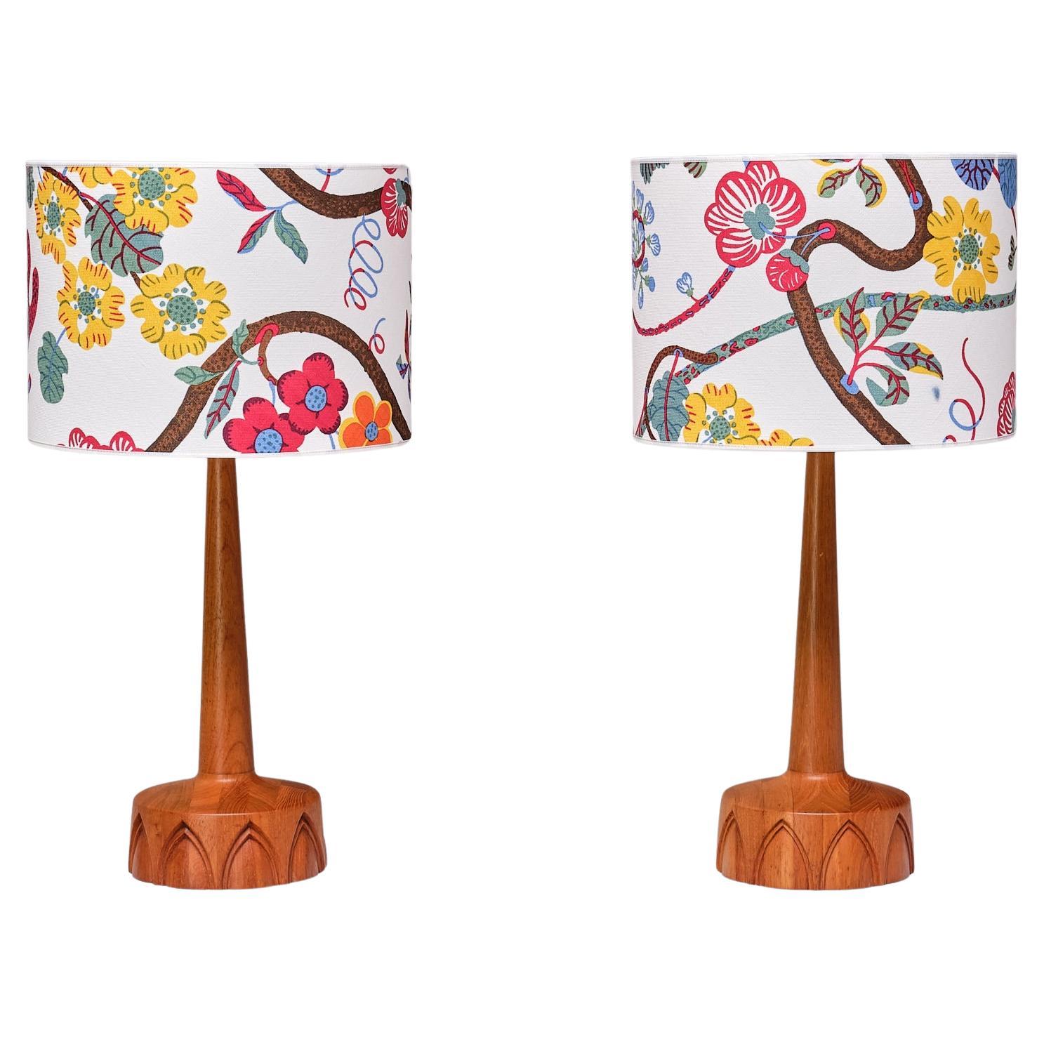 Pair of Stilarmatur Tranås Table Lamps with Josef Frank Shades, Sweden, 1960s For Sale