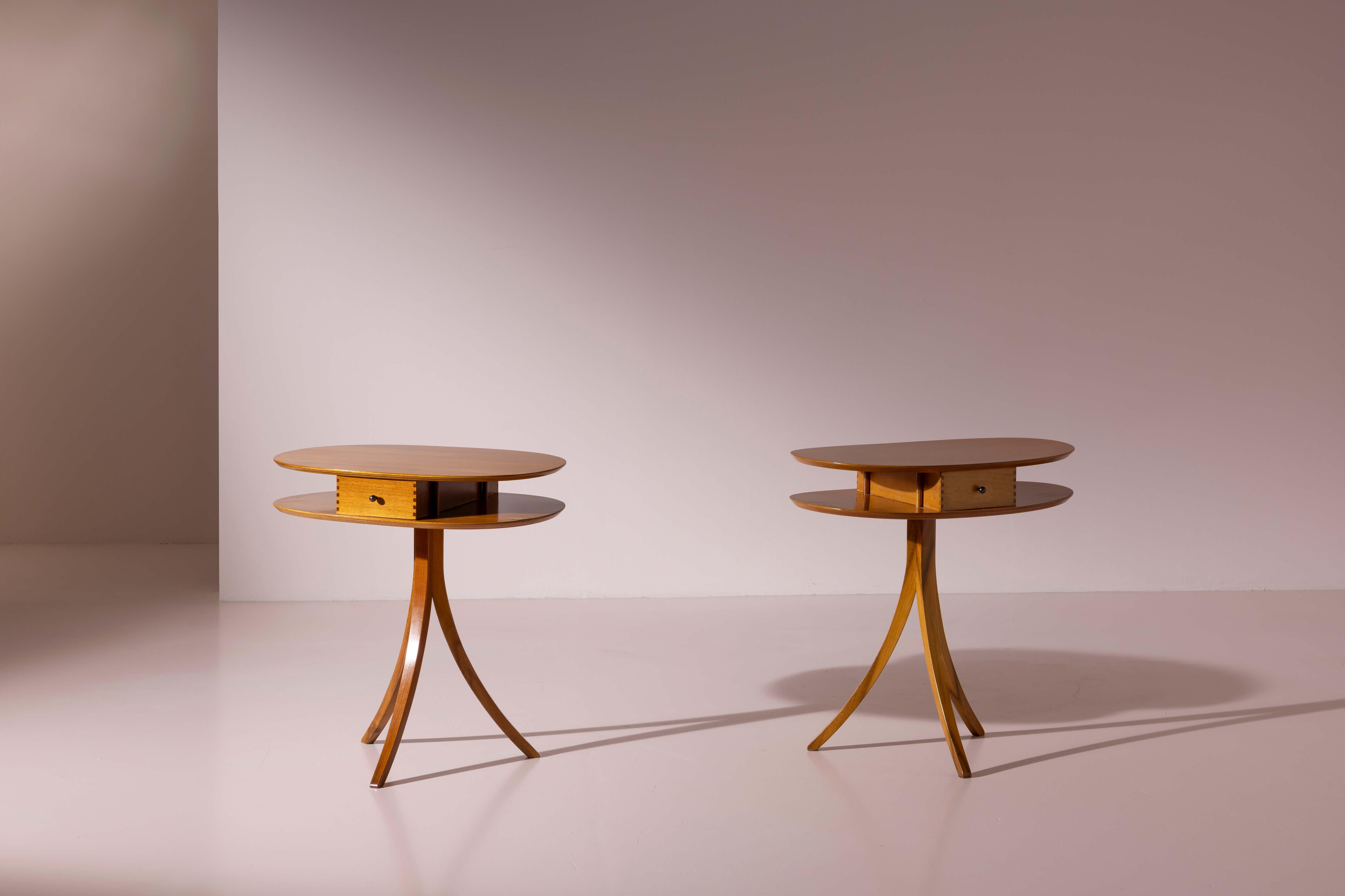 Italian Pair of Stildomus cherrywood side tables, Italy, 1990s For Sale