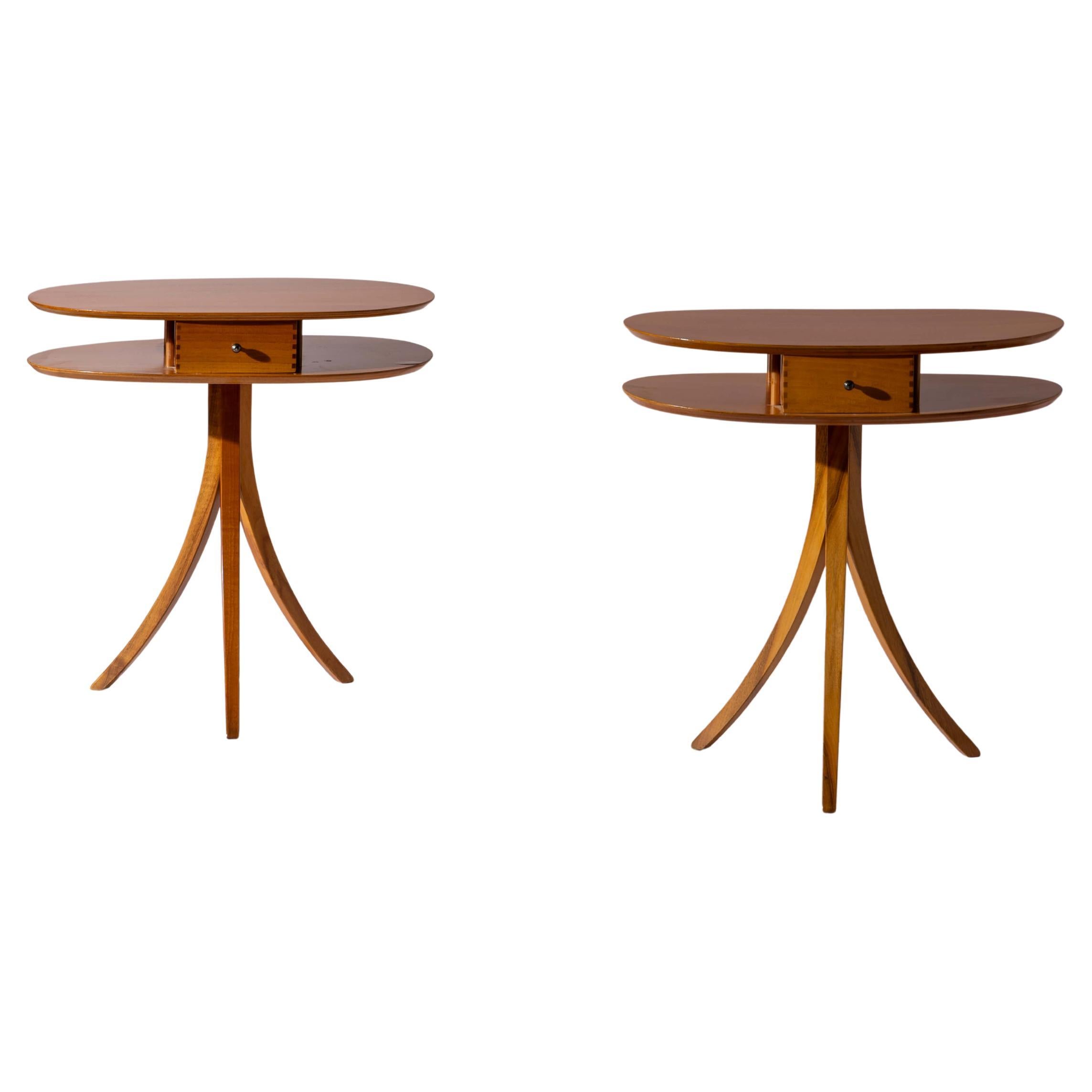 Pair of Stildomus cherrywood side tables, Italy, 1990s For Sale