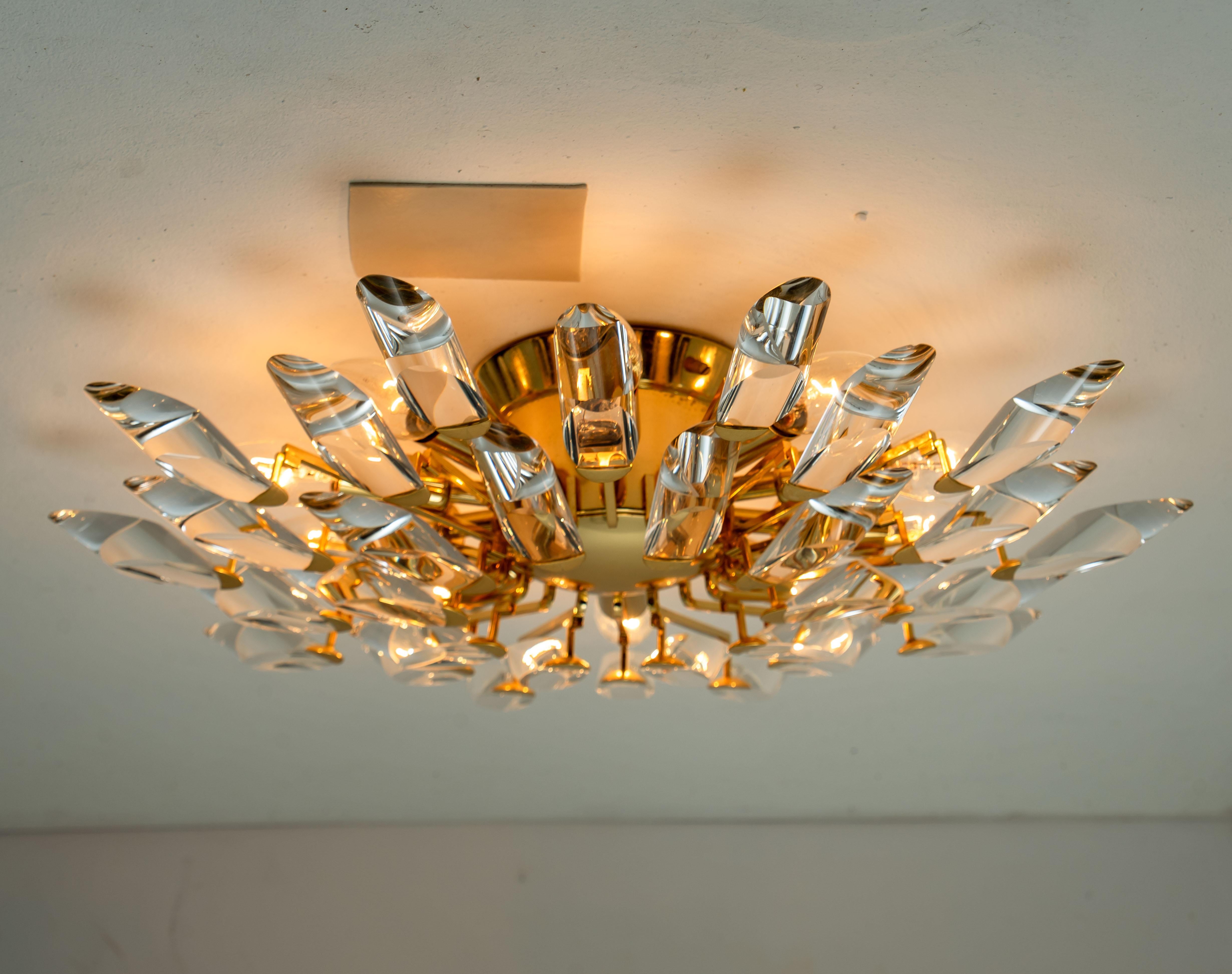 Pair of Crystal and Gilded Flush Mount Sconces By Oscar Torlasco for Stilkronen  9