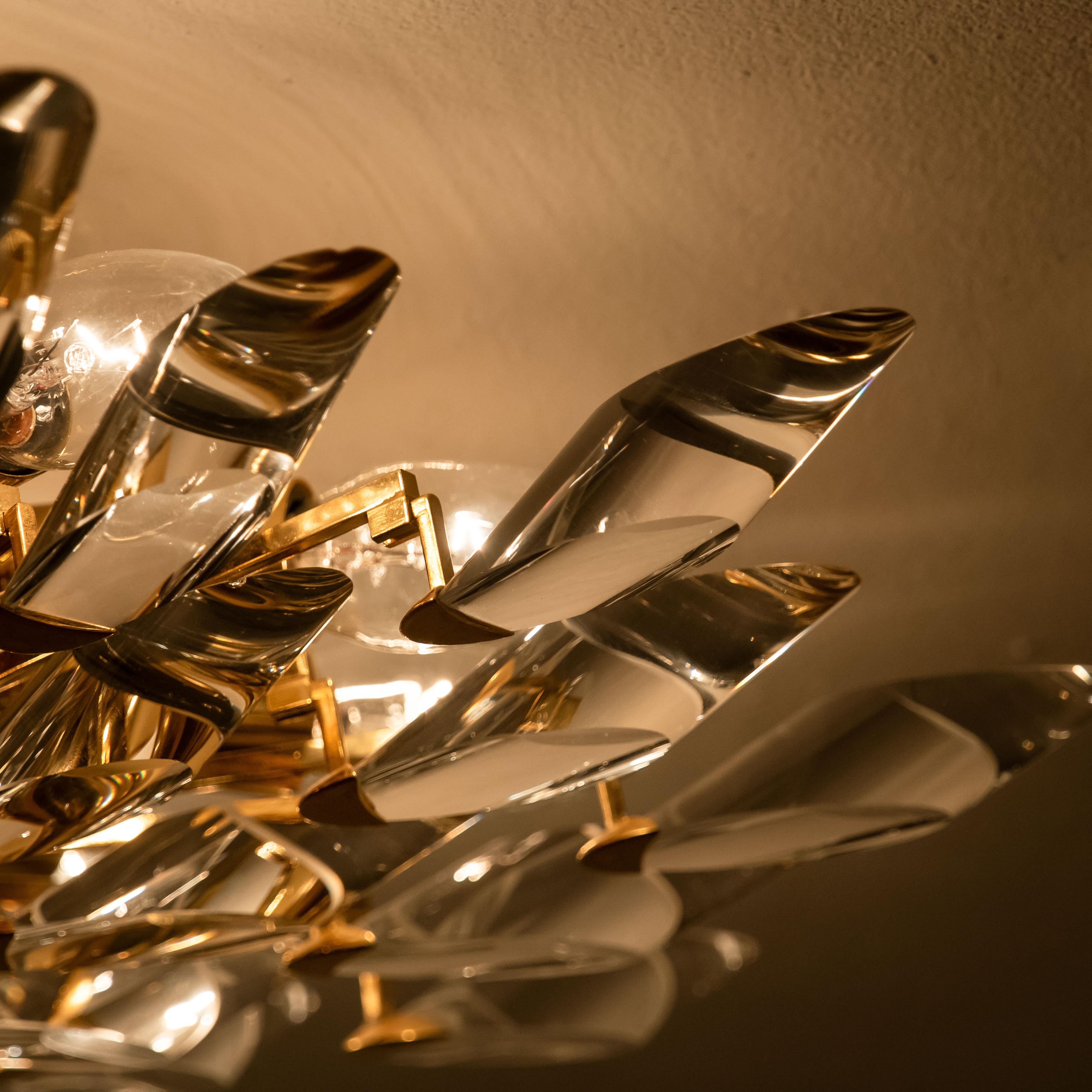 Pair of Crystal and Gilded Flush Mount Sconces By Oscar Torlasco for Stilkronen 12