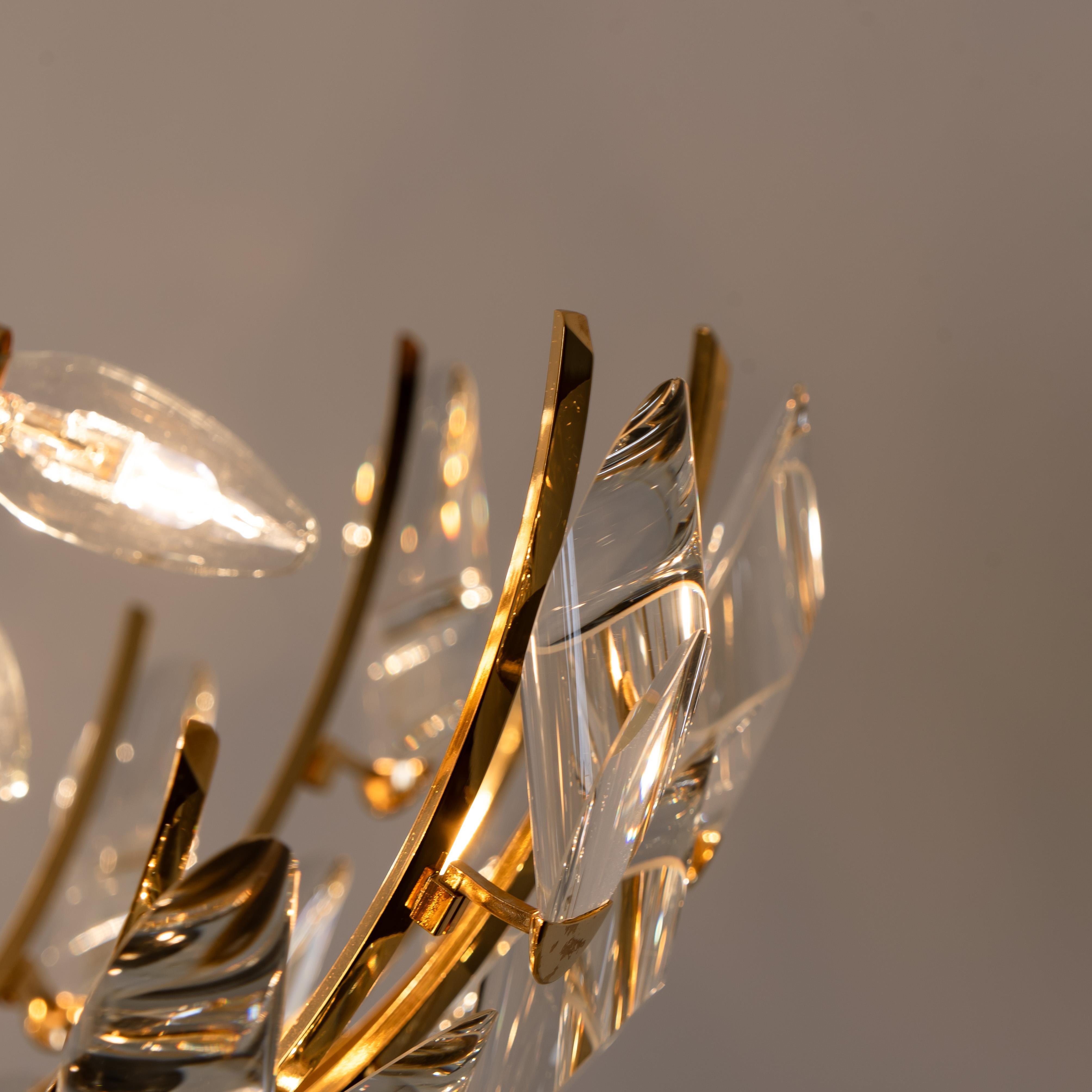 Pair of Stilkronen Crystal and Gilded Brass Italian Light Fixtures 6