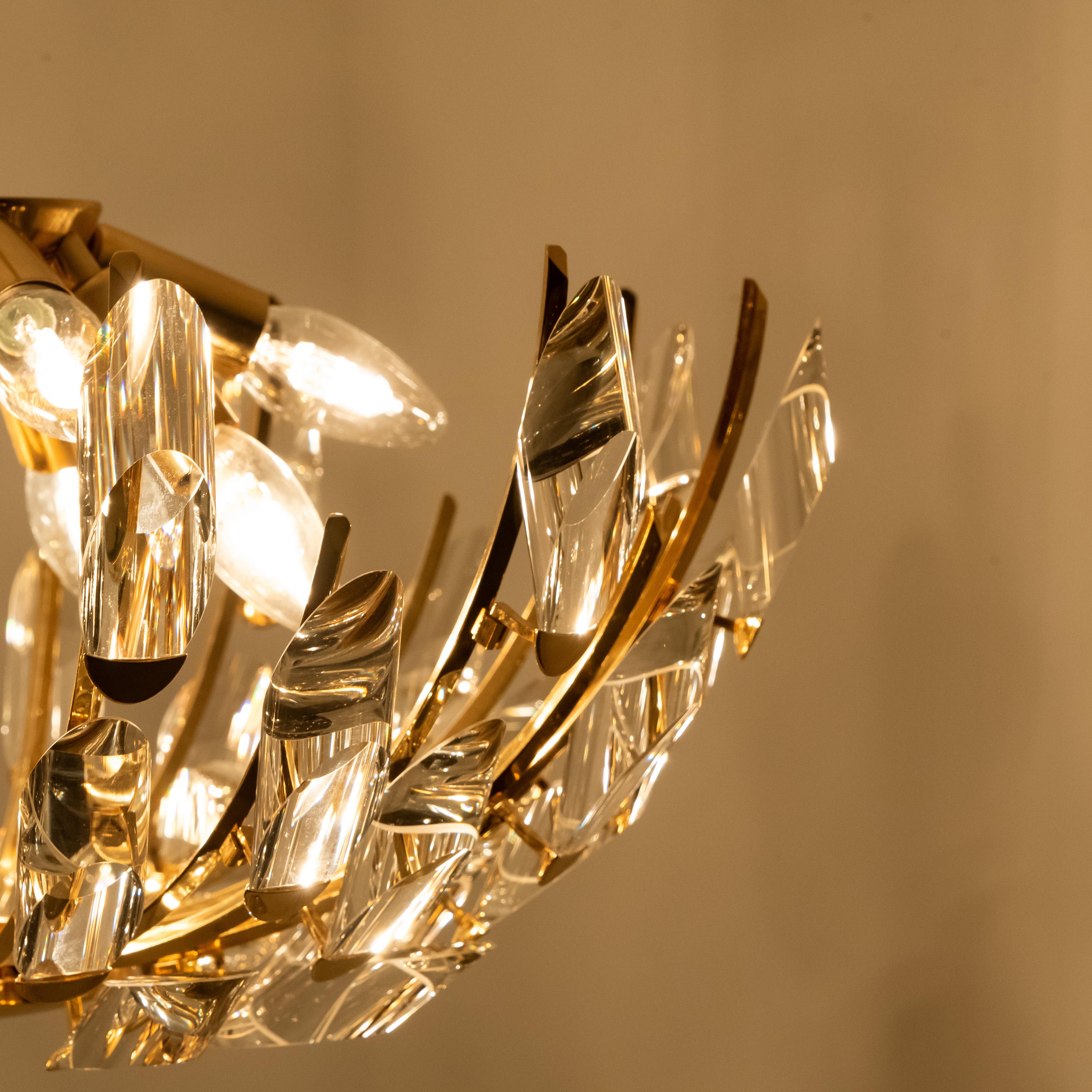 Pair of Stilkronen Crystal and Gilded Brass Italian Light Fixtures 2