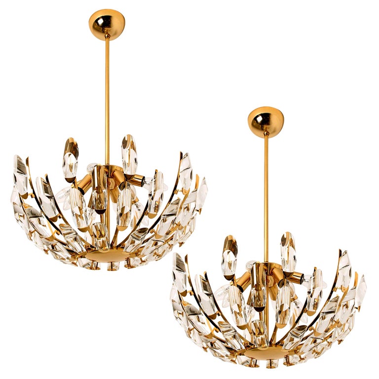 Gallery Detail: Pair Of Stilkronen Crystal And Gilded Brass Italian Light Fixtures