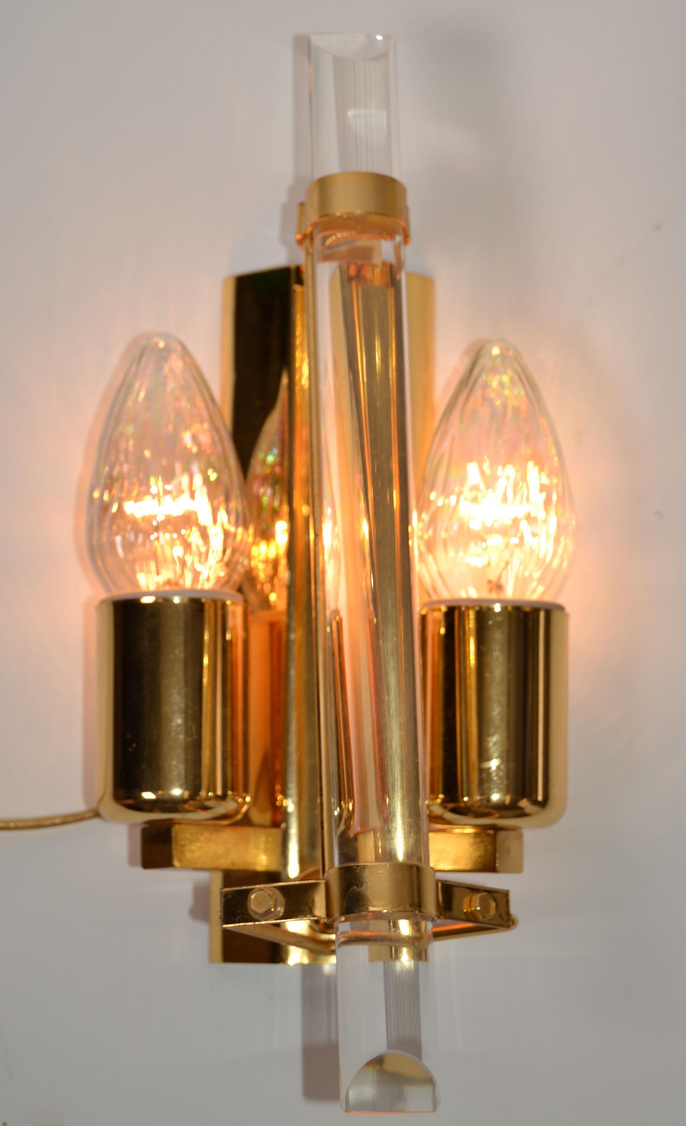 Pair of Stilkronen Sconces Gold Plate & Crystal Wall Lights Mid-Century Modern For Sale 3