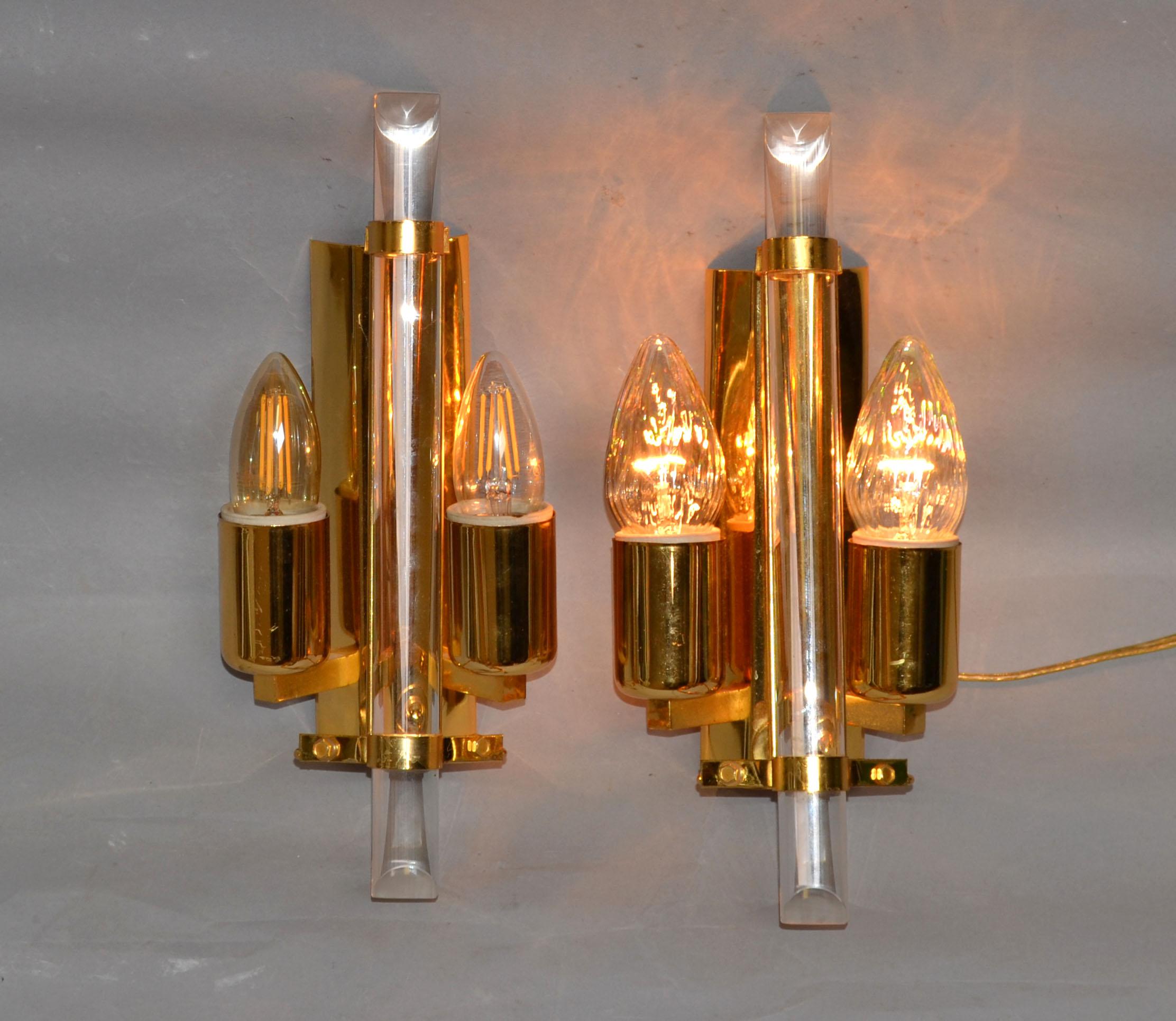 Pair of Stilkronen Sconces Gold Plate & Crystal Wall Lights Mid-Century Modern For Sale 8
