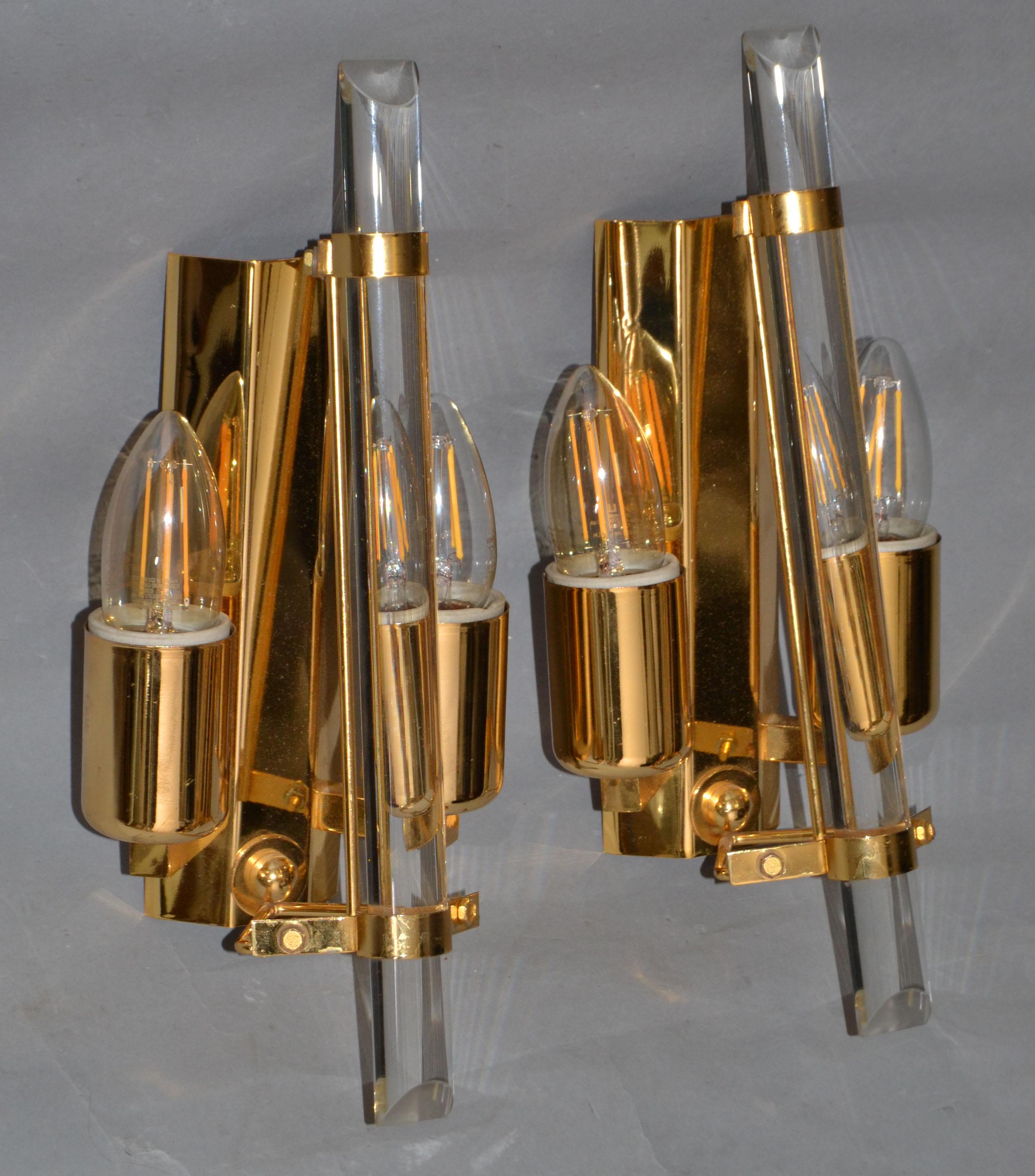 Pair of Stilkronen Sconces Gold Plate & Crystal Wall Lights Mid-Century Modern For Sale 10