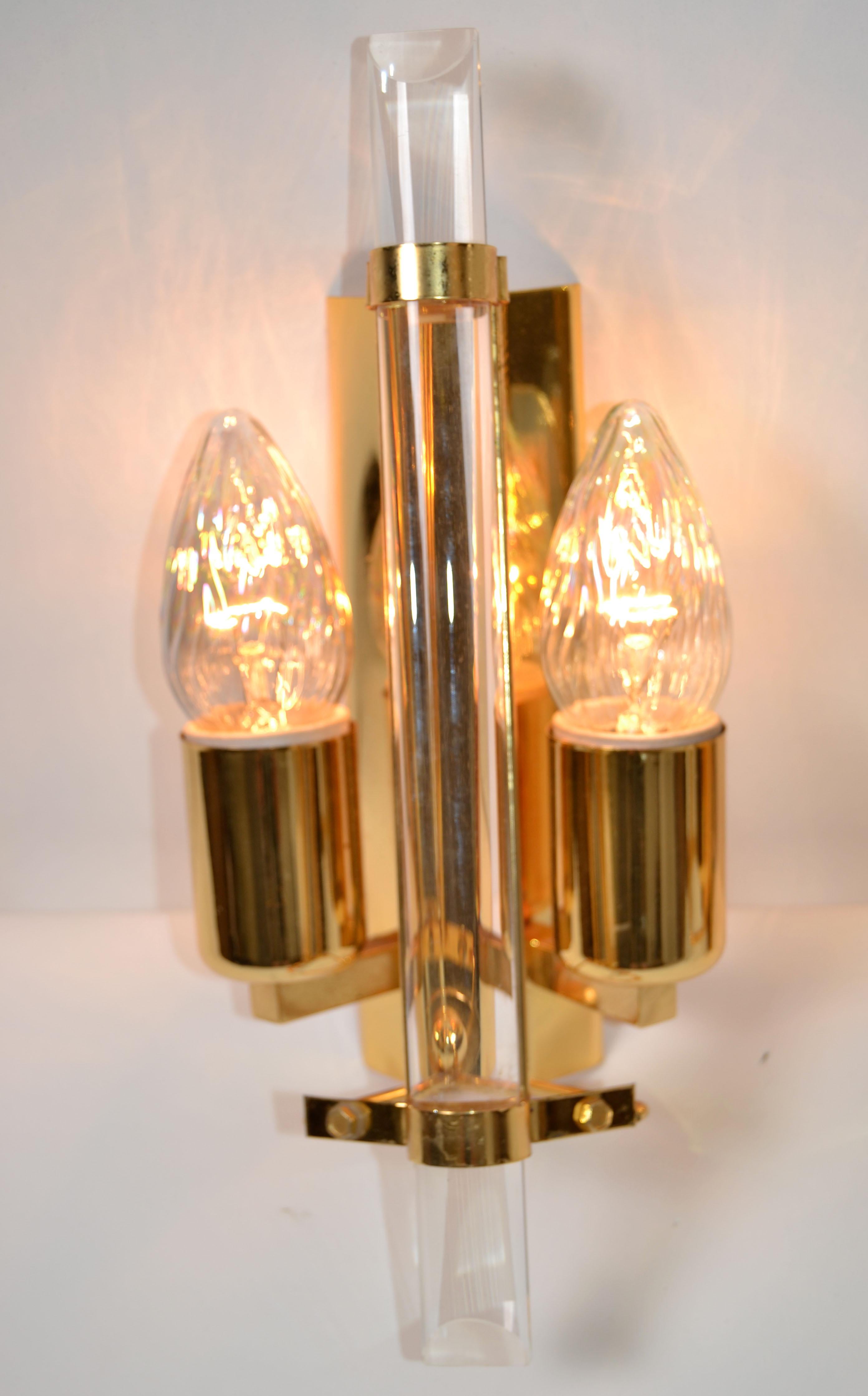Late 20th Century Pair of Stilkronen Sconces Gold Plate & Crystal Wall Lights Mid-Century Modern For Sale