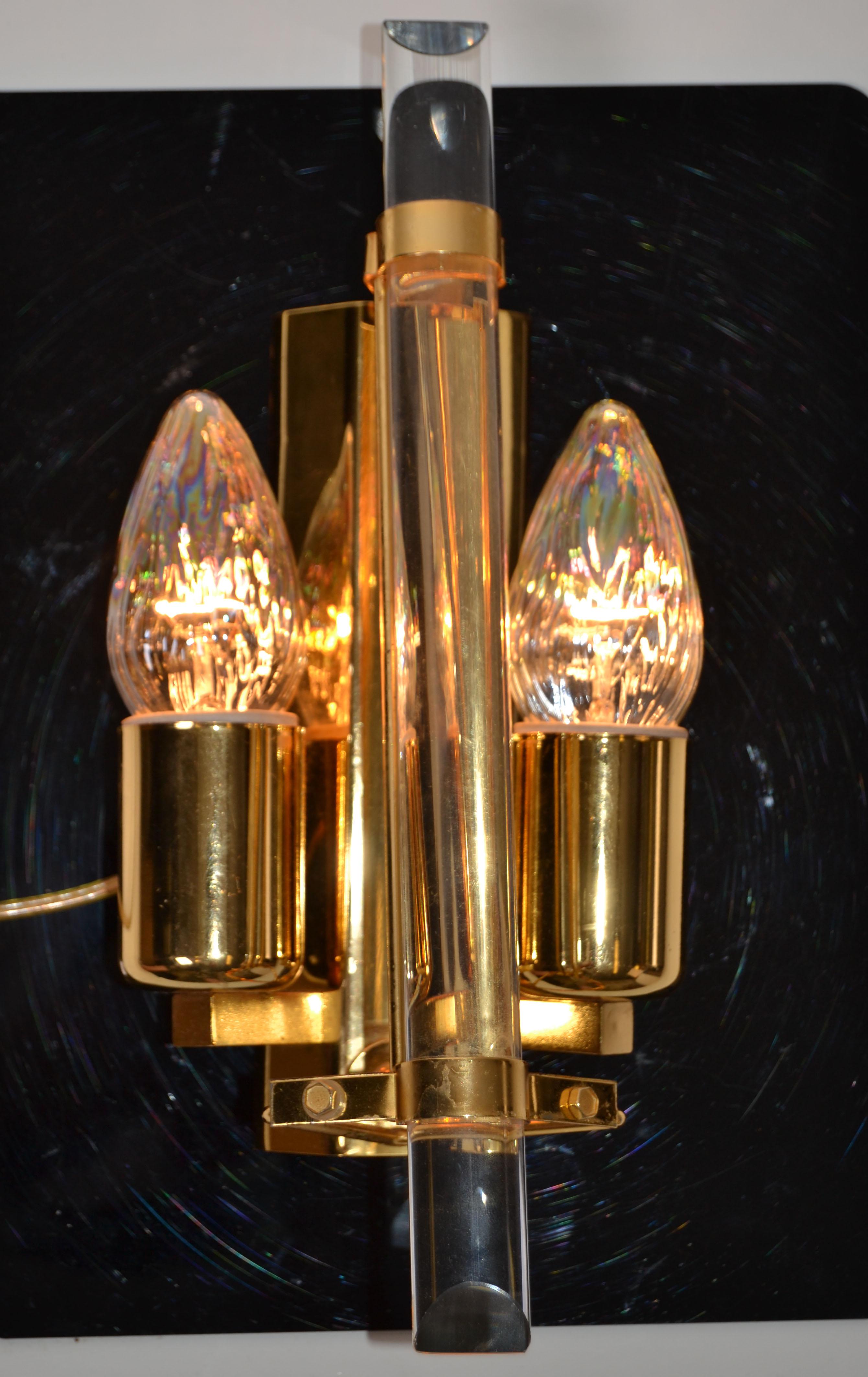 Pair of Stilkronen Sconces Gold Plate & Crystal Wall Lights Mid-Century Modern For Sale 1