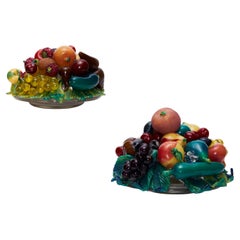 Pair of Still Life Fruit Bowls Blown Murano Glass by Aristi Barovier, circa 1920