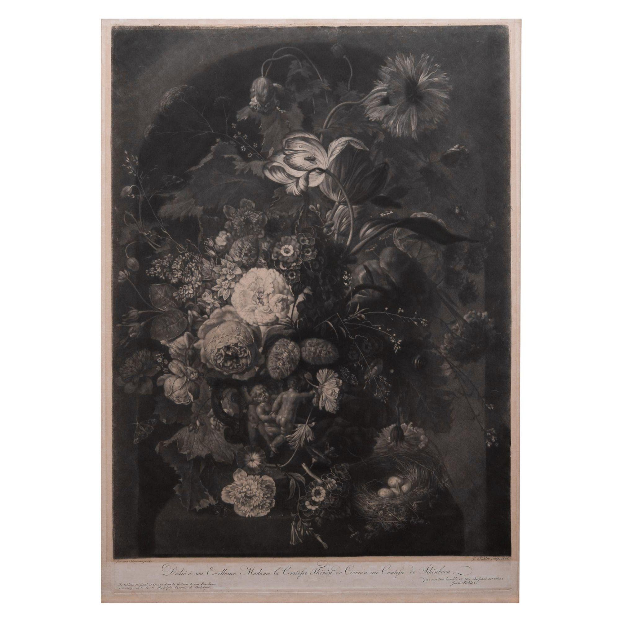 Pair of Still-Life Mezzotint Prints, Johann Pichler after Jan van Huysum, c 1806 For Sale 3