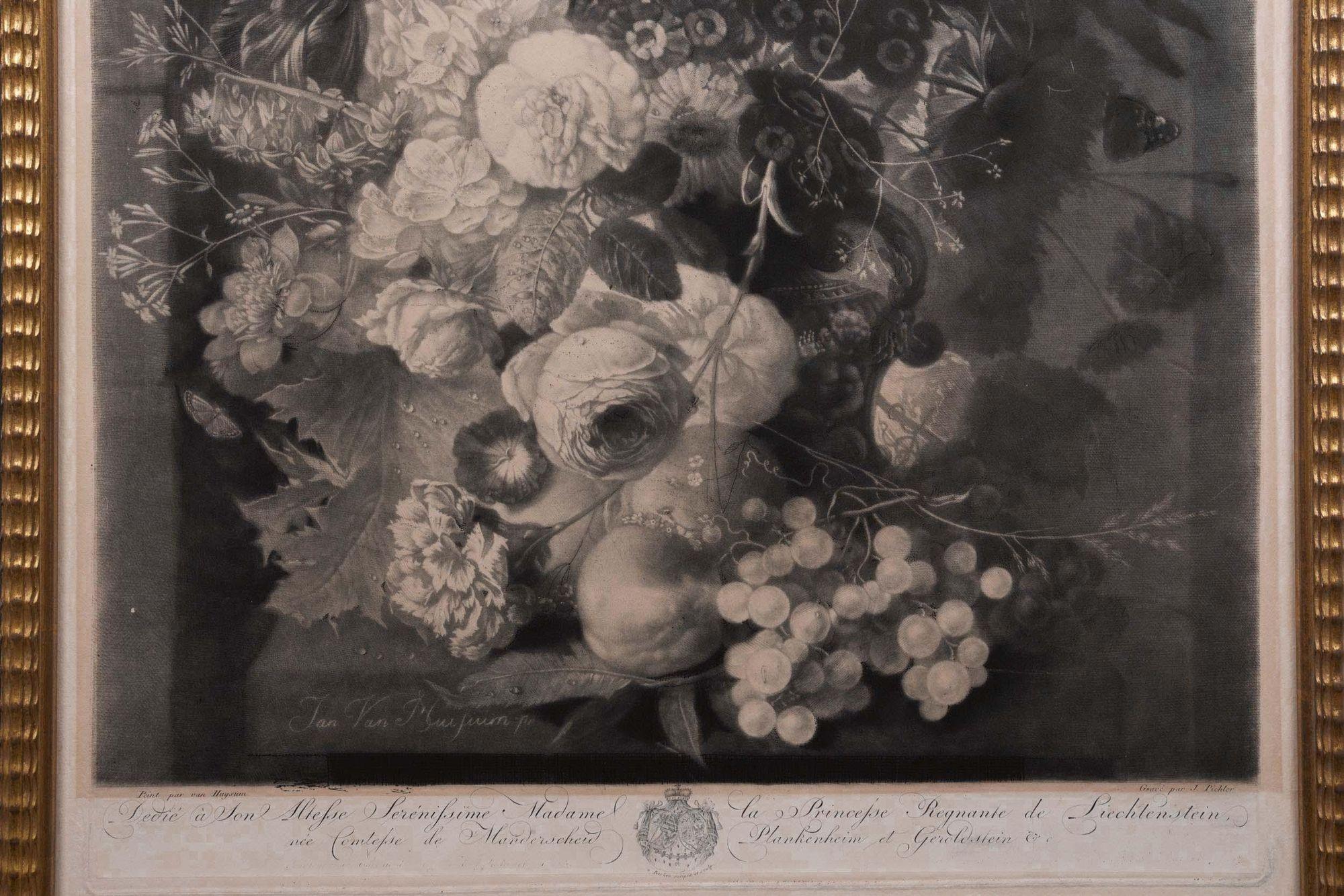 Pareja de naturalezas muertas a la aguafuerte, Johann Pichler según Jan Van Huysum, c 1806 Papel