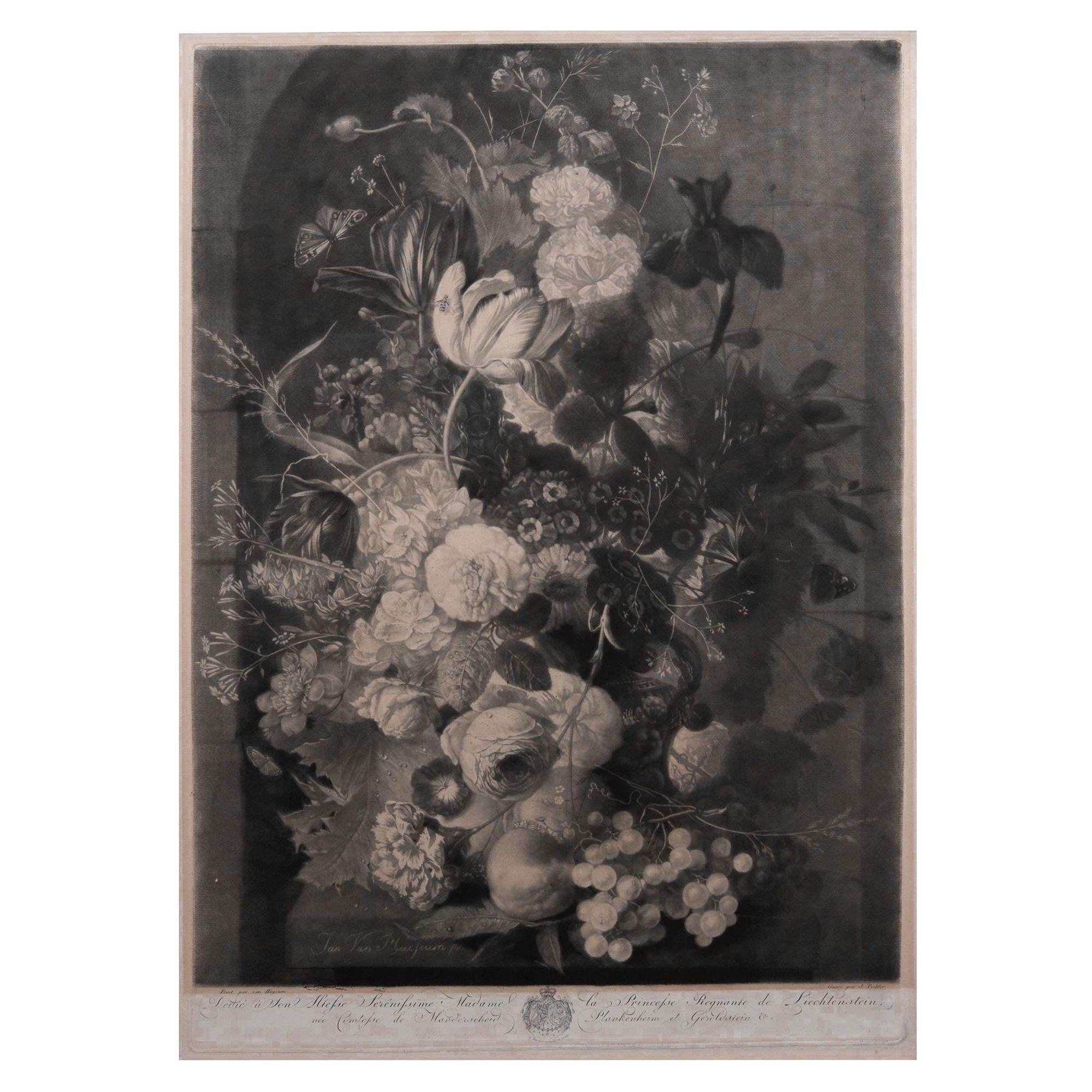 Pair of Still-Life Mezzotint Prints, Johann Pichler after Jan van Huysum, c 1806 For Sale 2