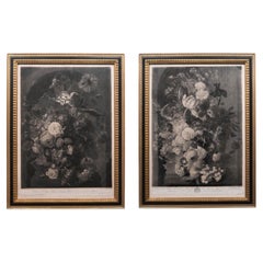 Antique Pair of Still-Life Mezzotint Prints, Johann Pichler after Jan van Huysum, c 1806