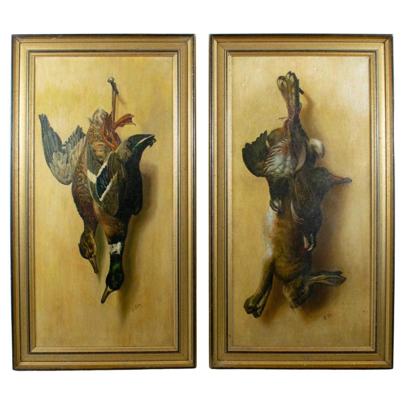 TROMPE L'OEIL Pair of still life oils on canvas signed, circa 1900 For Sale