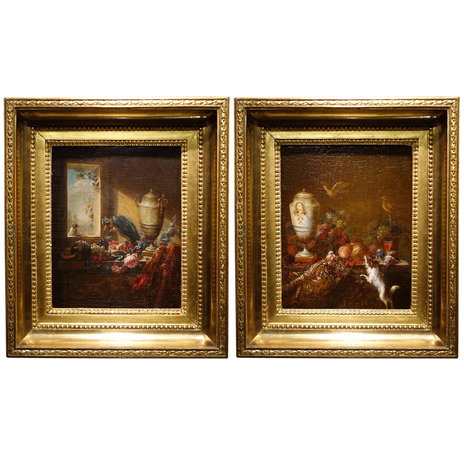 Pair of Still Life Painting, 19th Century French School, Oil on Oak