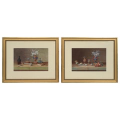 Antique Pair of Still Lifes, Gouache after Paul LeLong and Both Initialed "A.G."