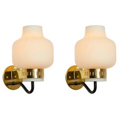 Retro Pair of Stilnovo '2030' Brass and Glass Sconces with Yellow Label, circa 1965