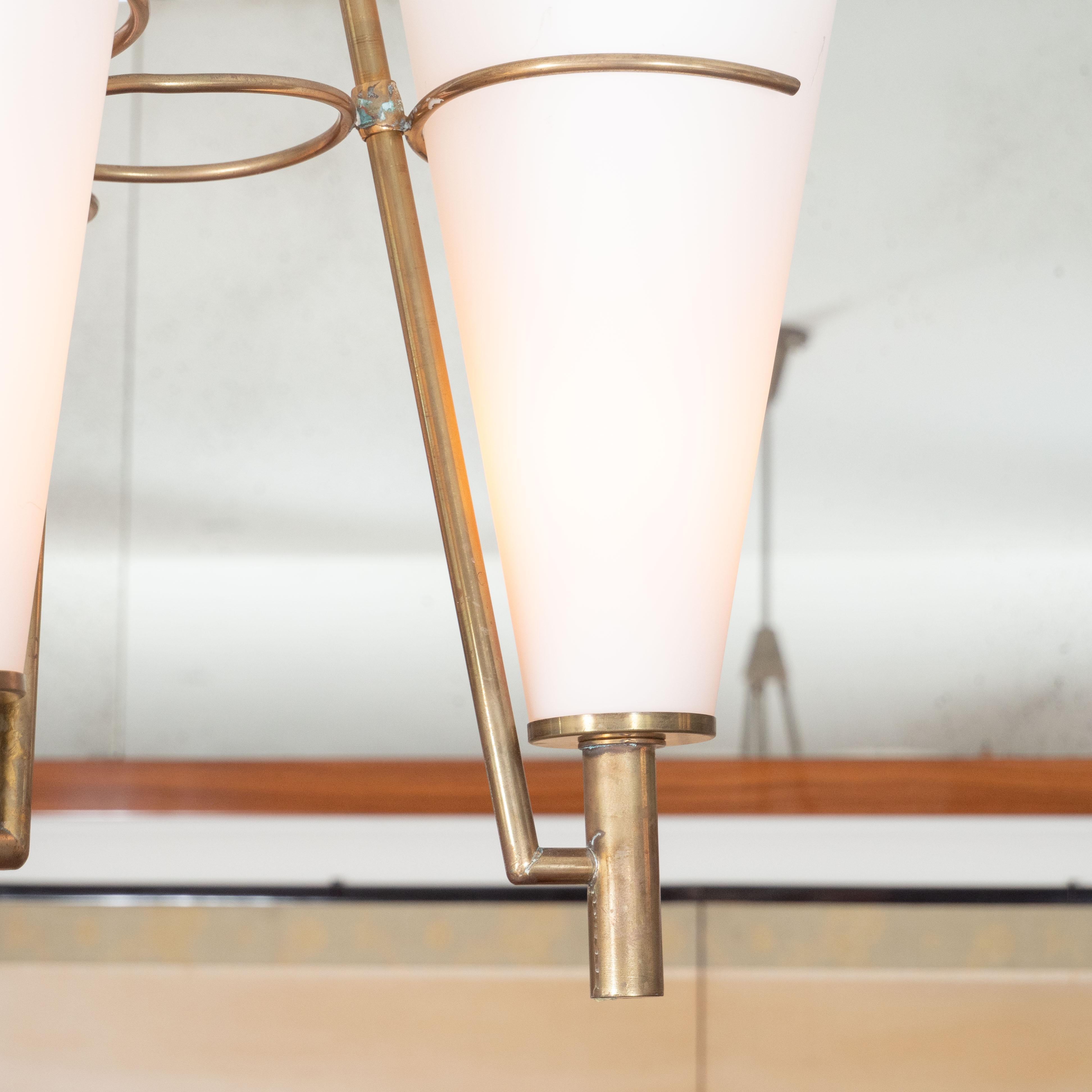 Italian Pair of Stilnovo Attributed Glass & Brass Pendant Lights