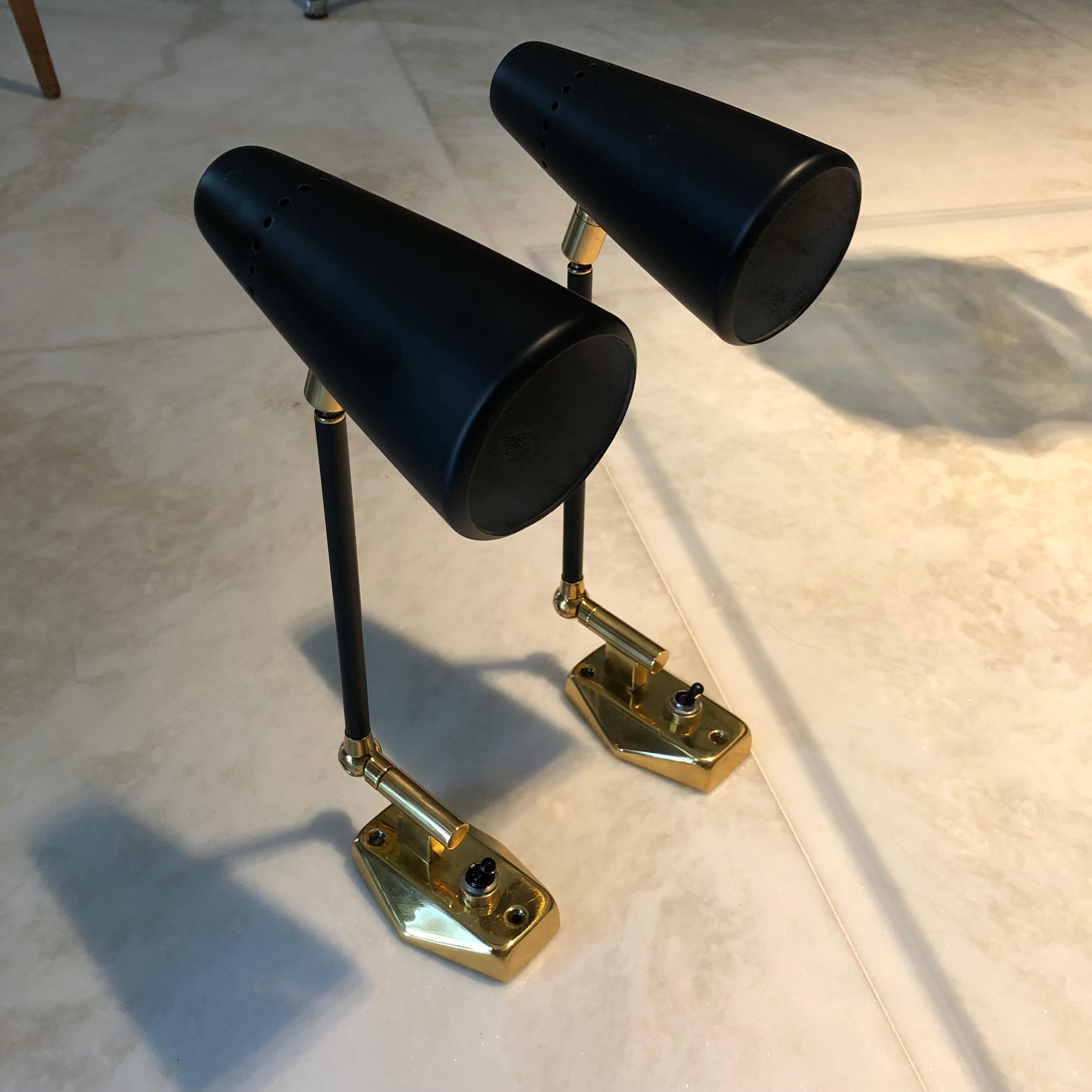 Pair of Stilnovo Black and Rose Gold Lacquered Brass Wall Lamps, 1950s 4