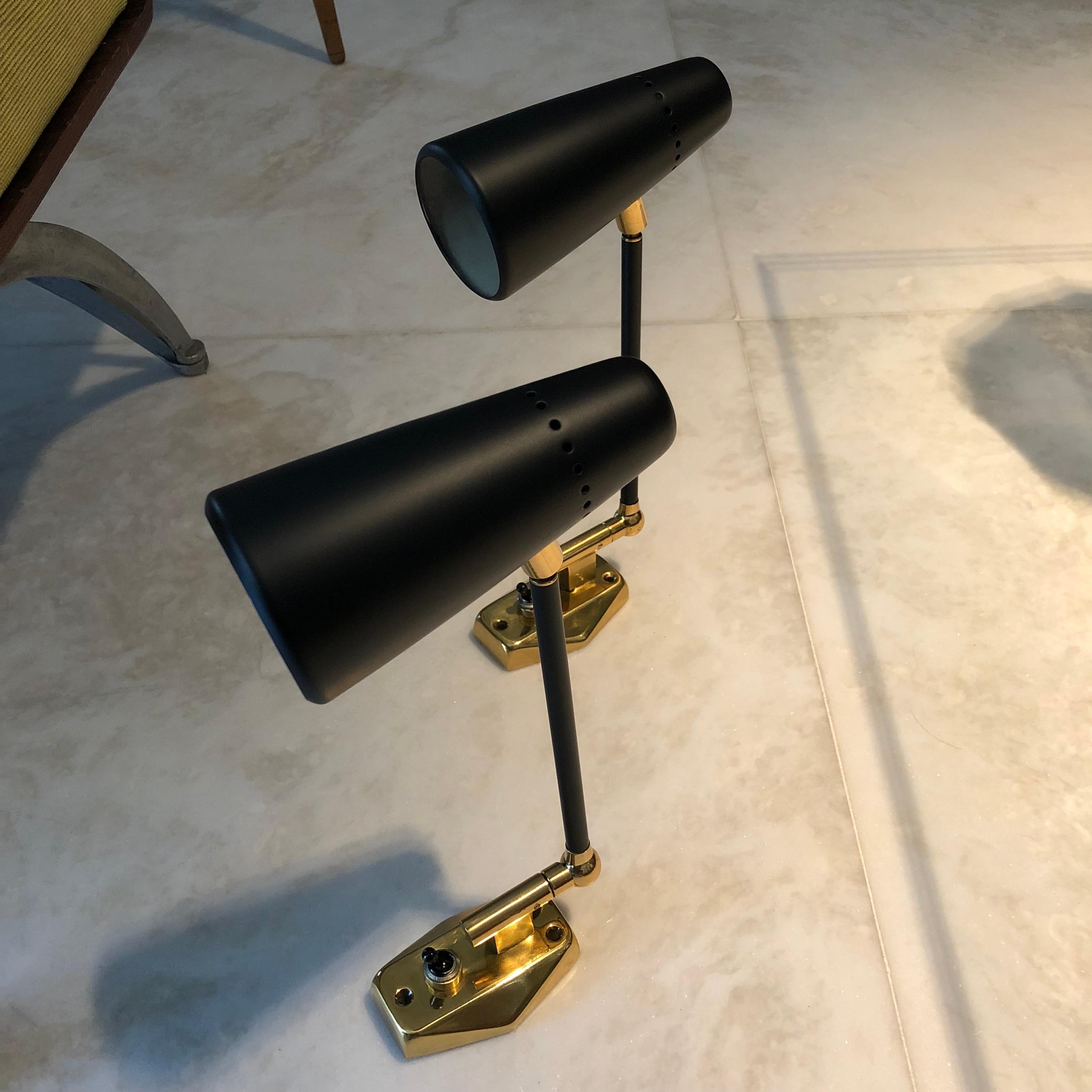 Pair of Stilnovo Black and Rose Gold Lacquered Brass Wall Lamps, 1950s 5