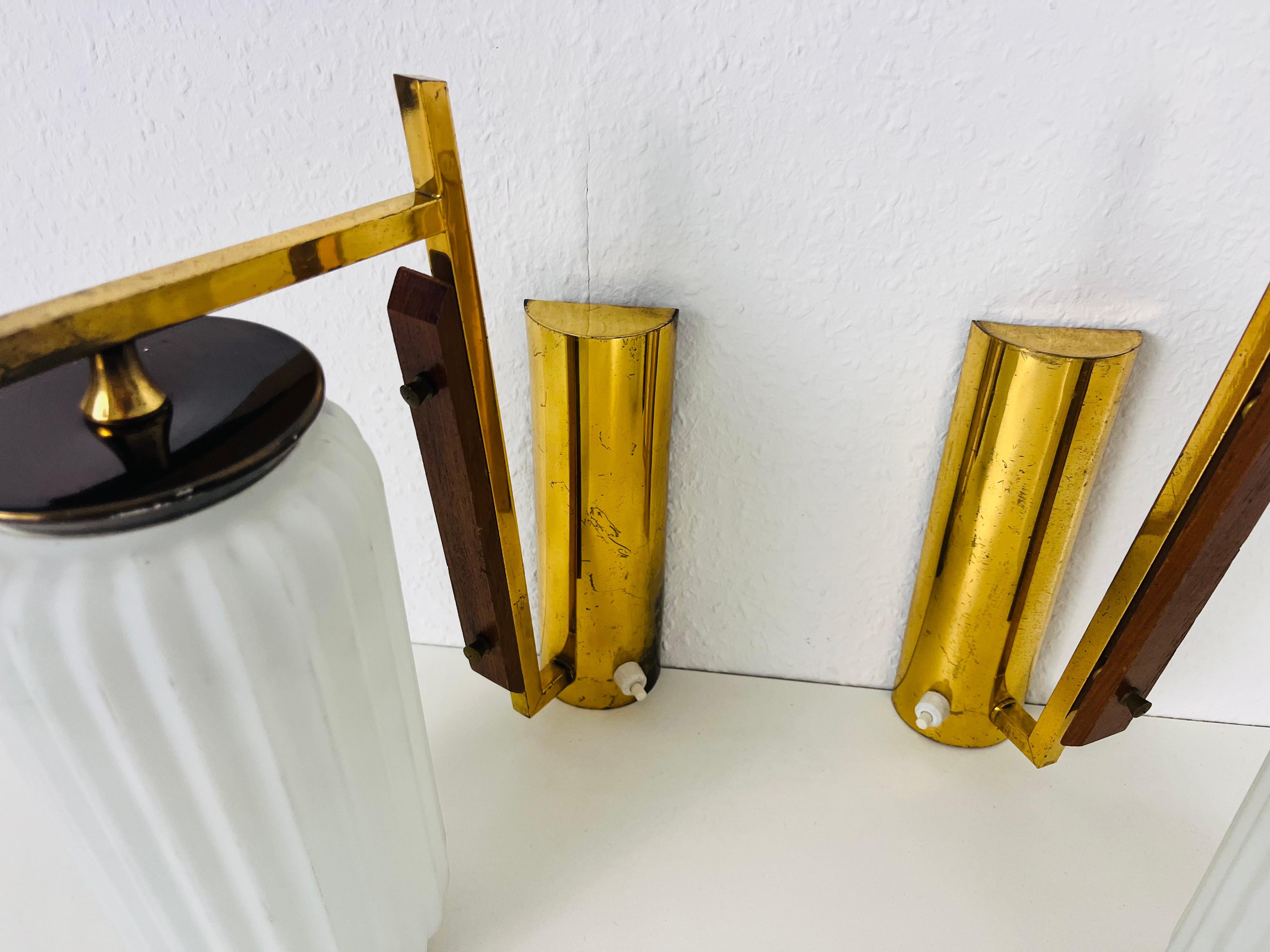 Pair of Stilnovo Brass and Opaline Glass Wall Lamps, Italy, 1960s For Sale 6