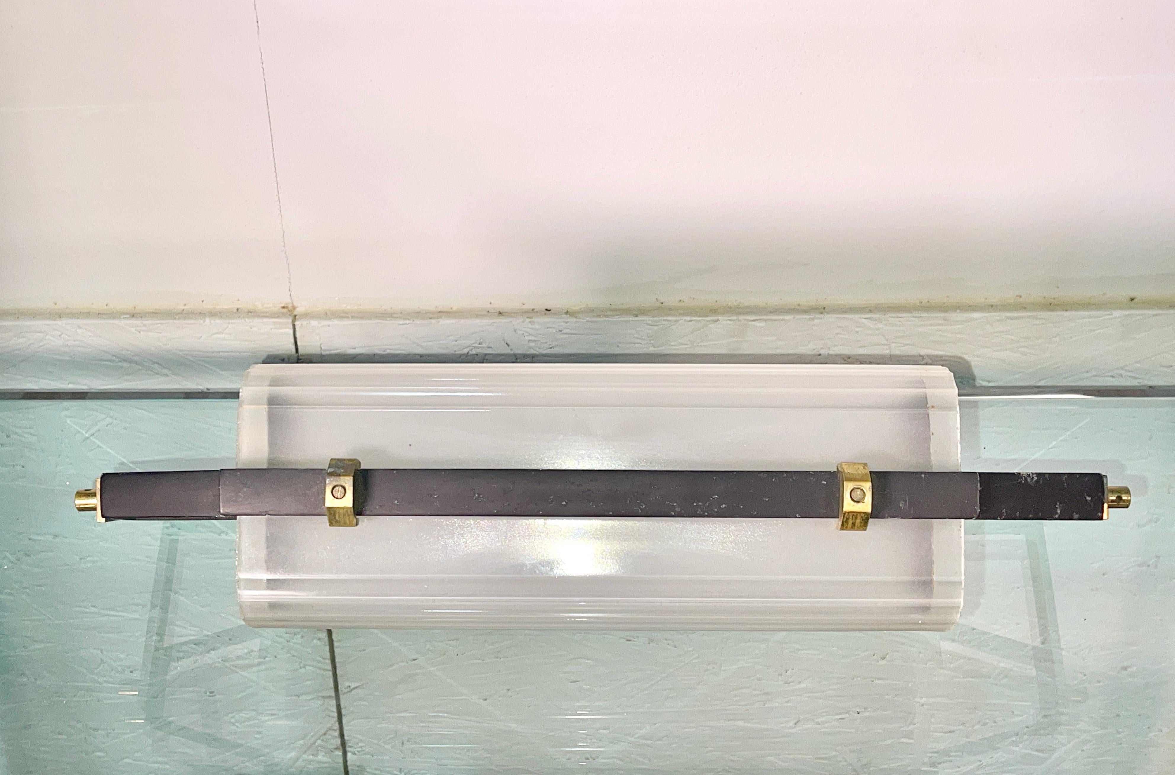 Pair of Stilnovo Brass & Ribbed Glass Orientable Sconces 9