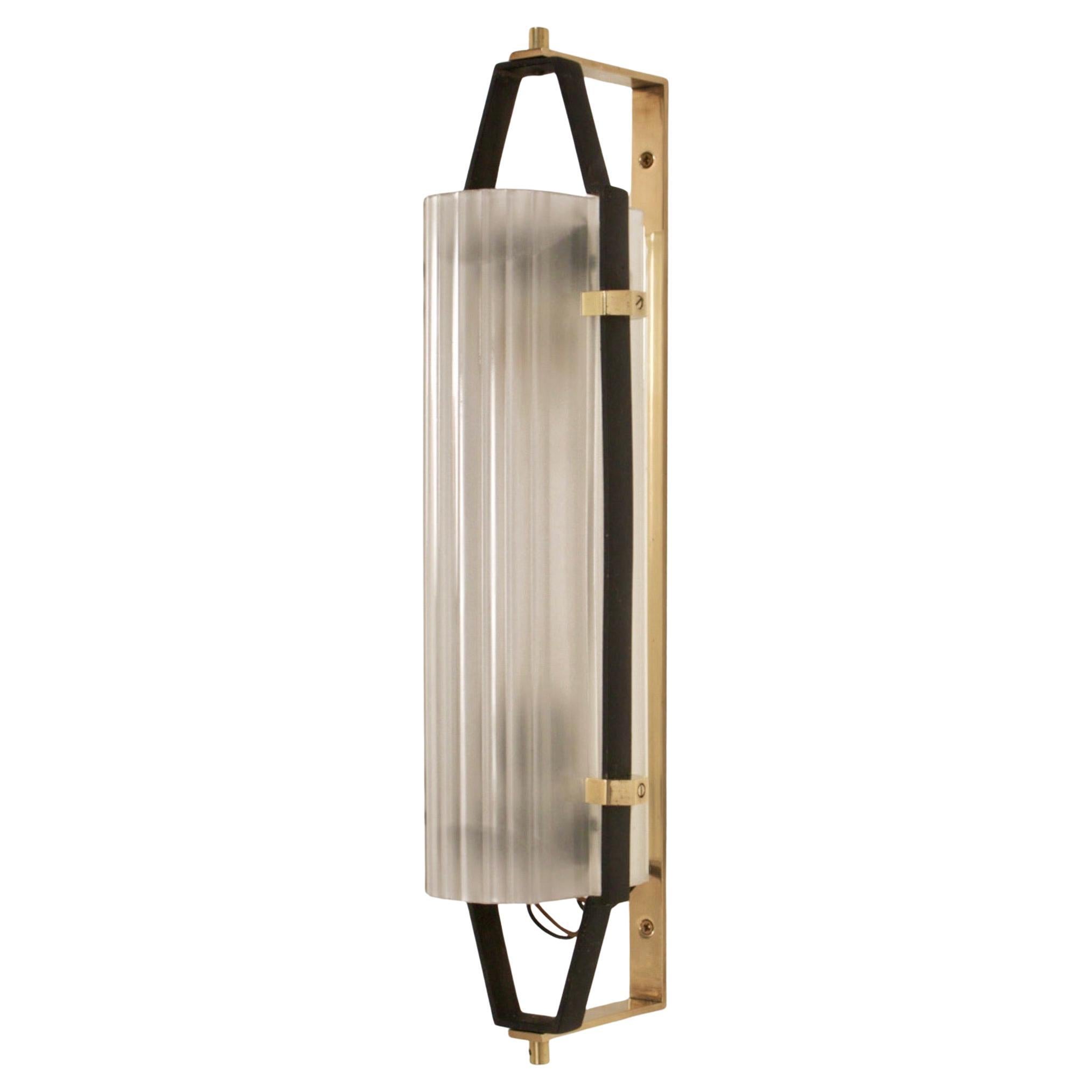 Blackened Pair of Stilnovo Brass & Ribbed Glass Orientable Sconces