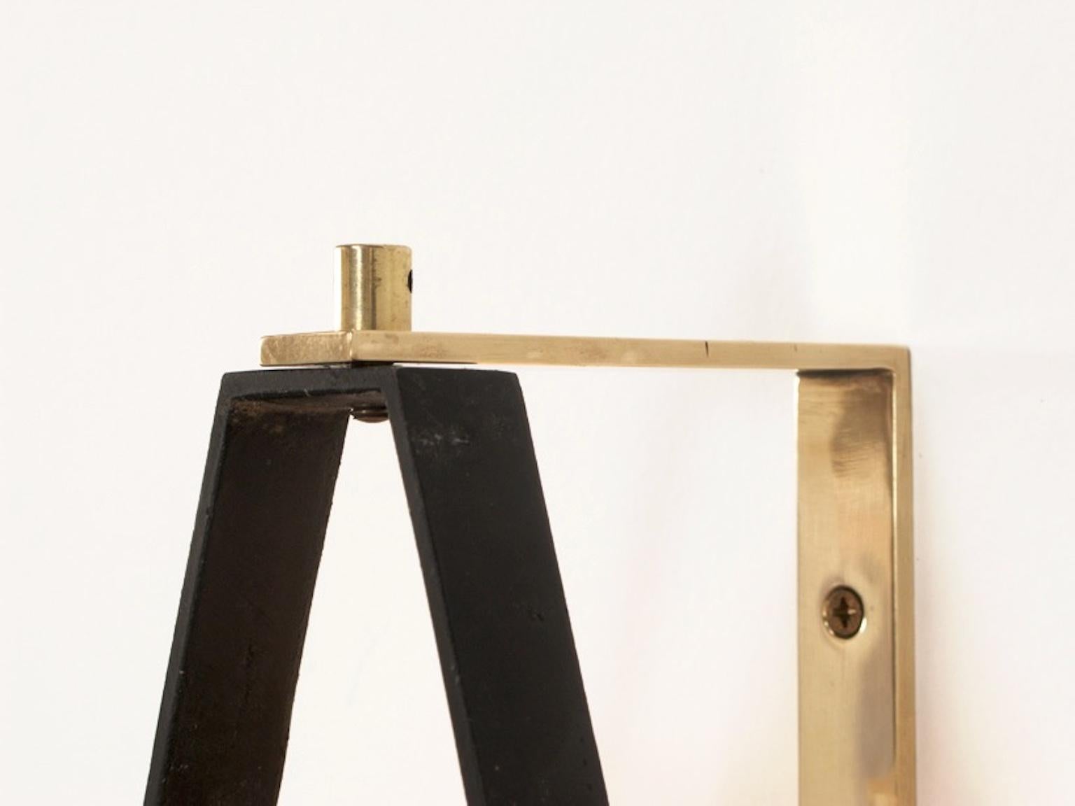 Mid-20th Century Pair of Stilnovo Brass & Ribbed Glass Orientable Sconces