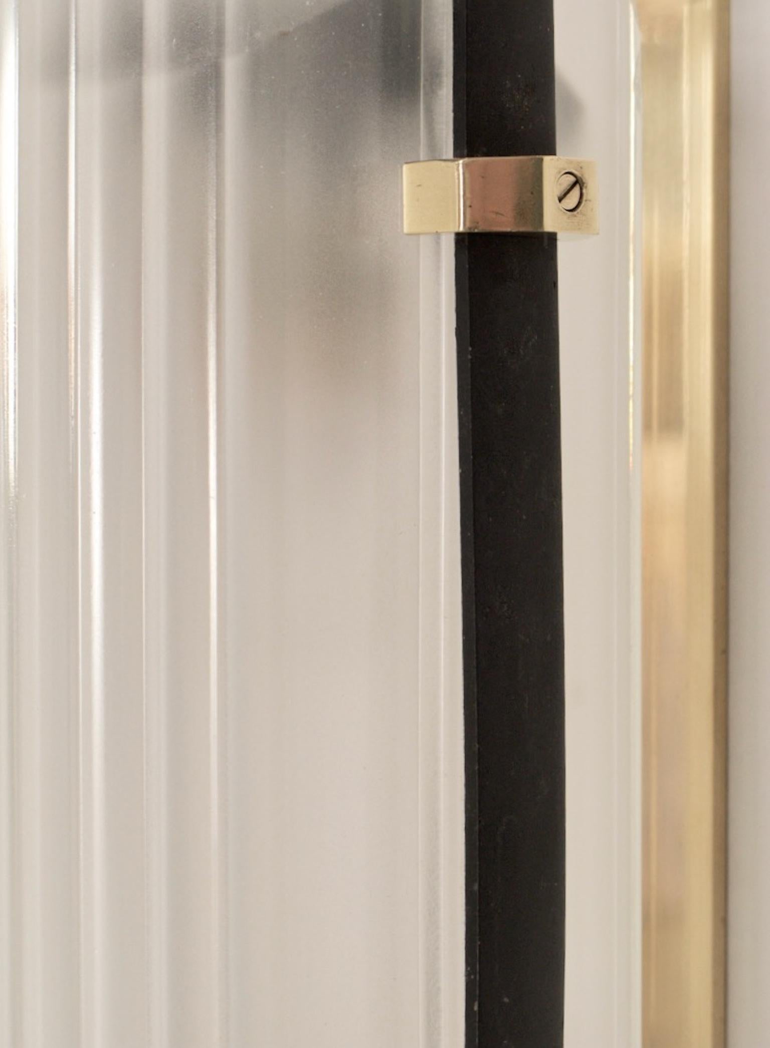 Pair of Stilnovo Brass & Ribbed Glass Orientable Sconces 1