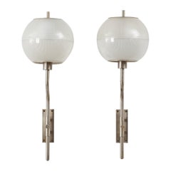 Vintage Pair of Stilnovo etched glass wall lights, Italy, 1950s