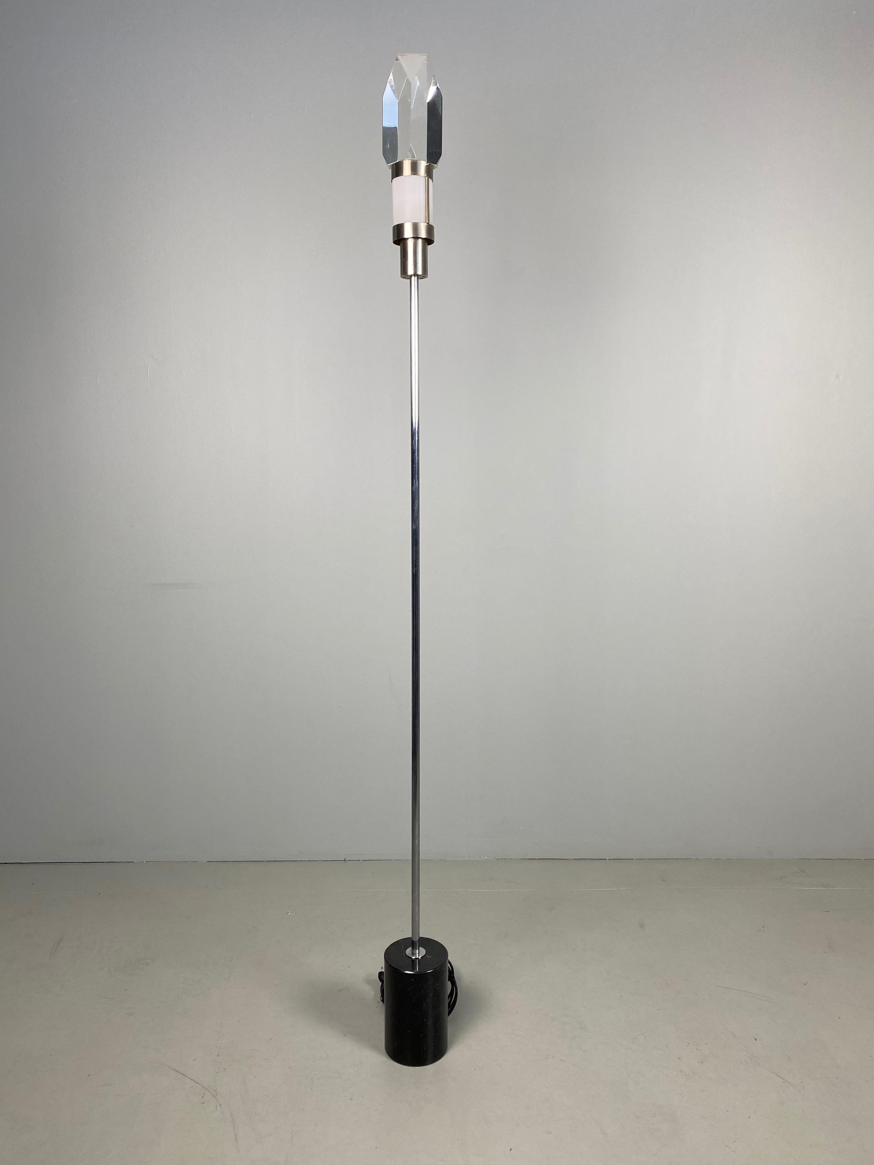 Pair of Stilnovo Floor Lamps with Facted Lucite Shades For Sale 5