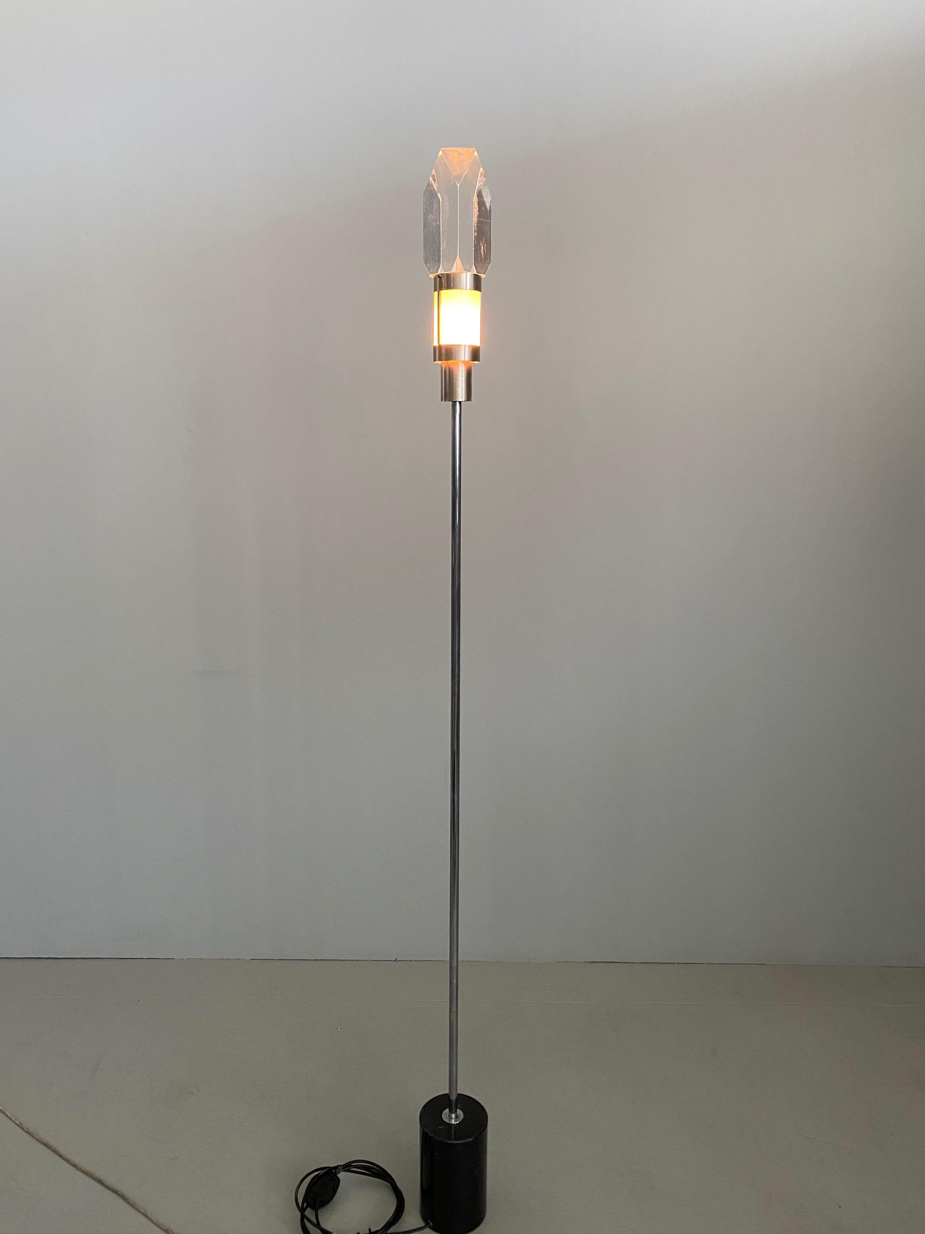 Pair of Stilnovo Floor Lamps with Facted Lucite Shades For Sale 1
