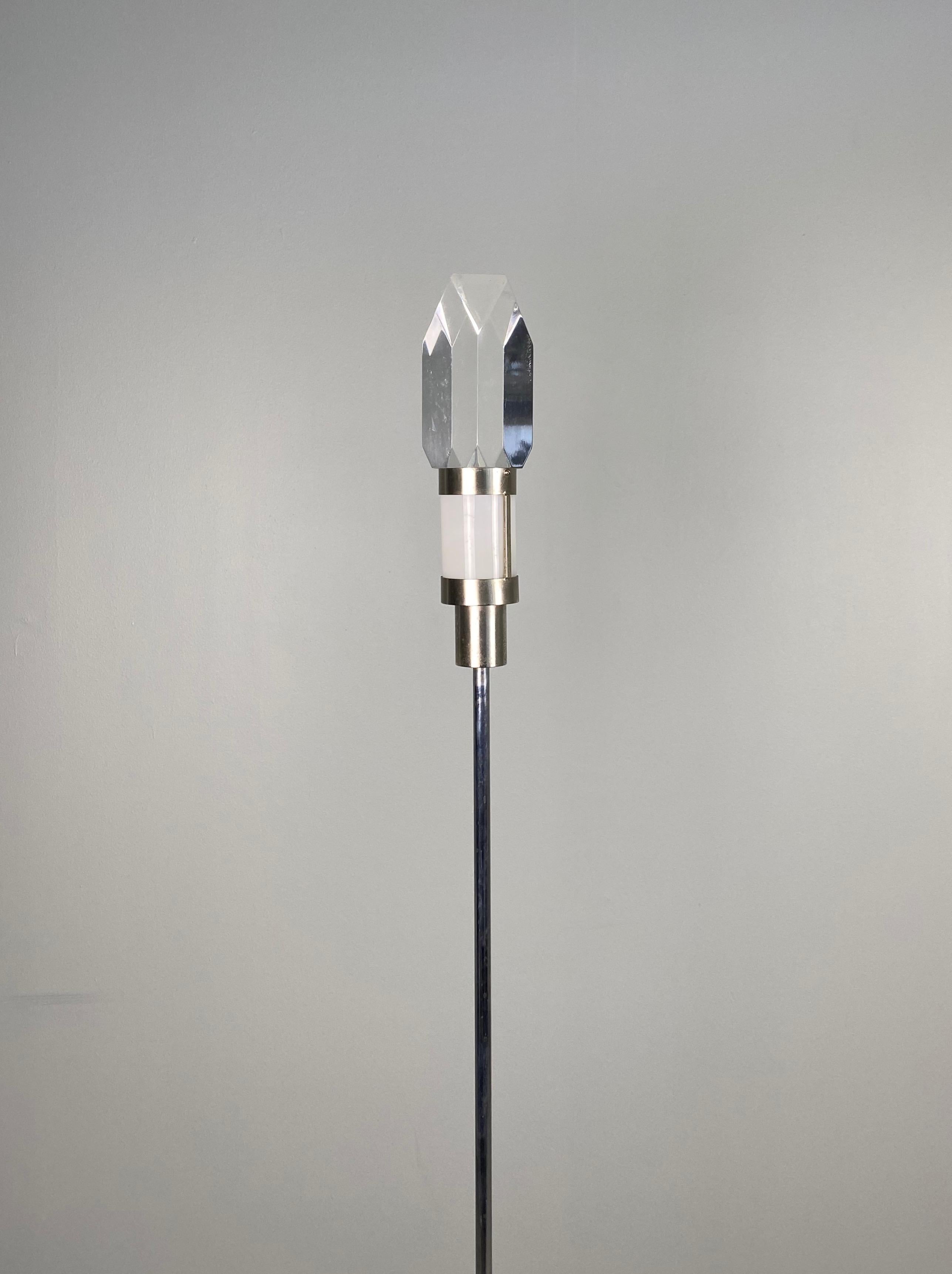 Pair of Stilnovo Floor Lamps with Facted Lucite Shades For Sale 3