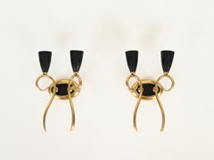 Pair of Stilnovo Italian Sconces in Brass and Black Enameled Metal, 1950s