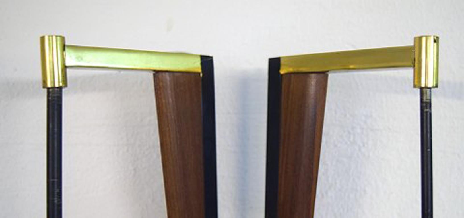 Italian Pair of Stilnovo Modernist Wall Lamps in Teak and Brass, Opal Glass, Italy For Sale