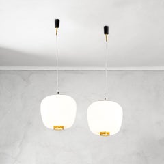 Pair of Stilnovo Pendant Lamps in Opaline Glass for Marsha
