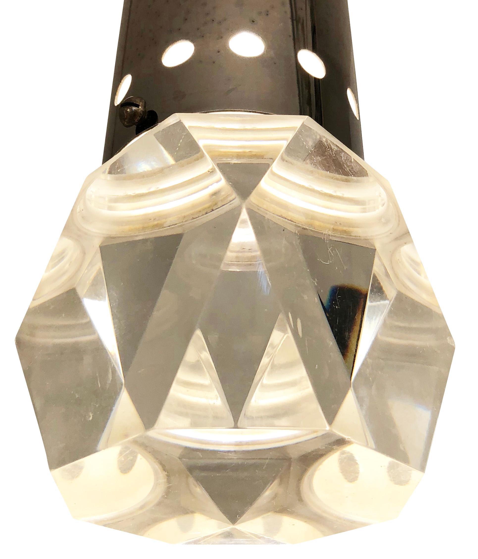 Italian Pair of Stilnovo Pendants with Facted Lucite Shades