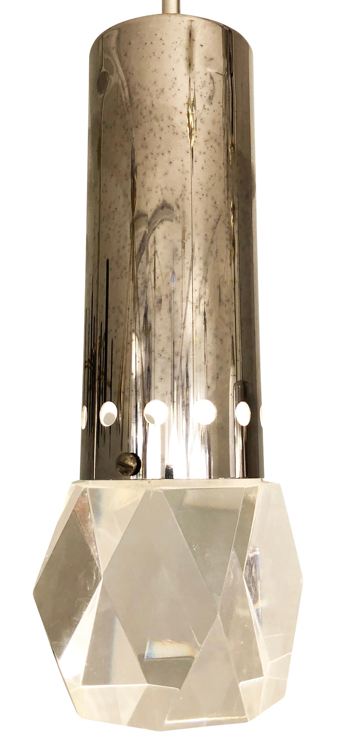 Pair of Stilnovo Pendants with Facted Lucite Shades In Good Condition In New York, NY