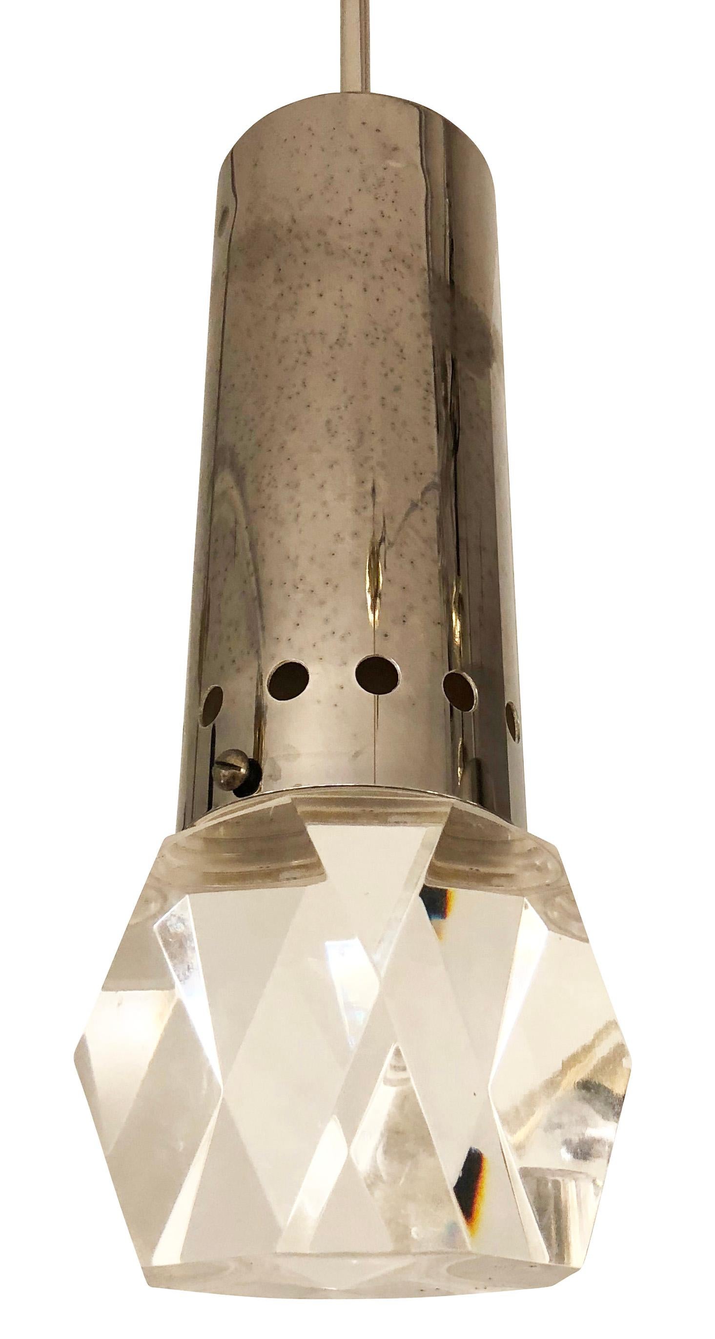 Mid-20th Century Pair of Stilnovo Pendants with Facted Lucite Shades